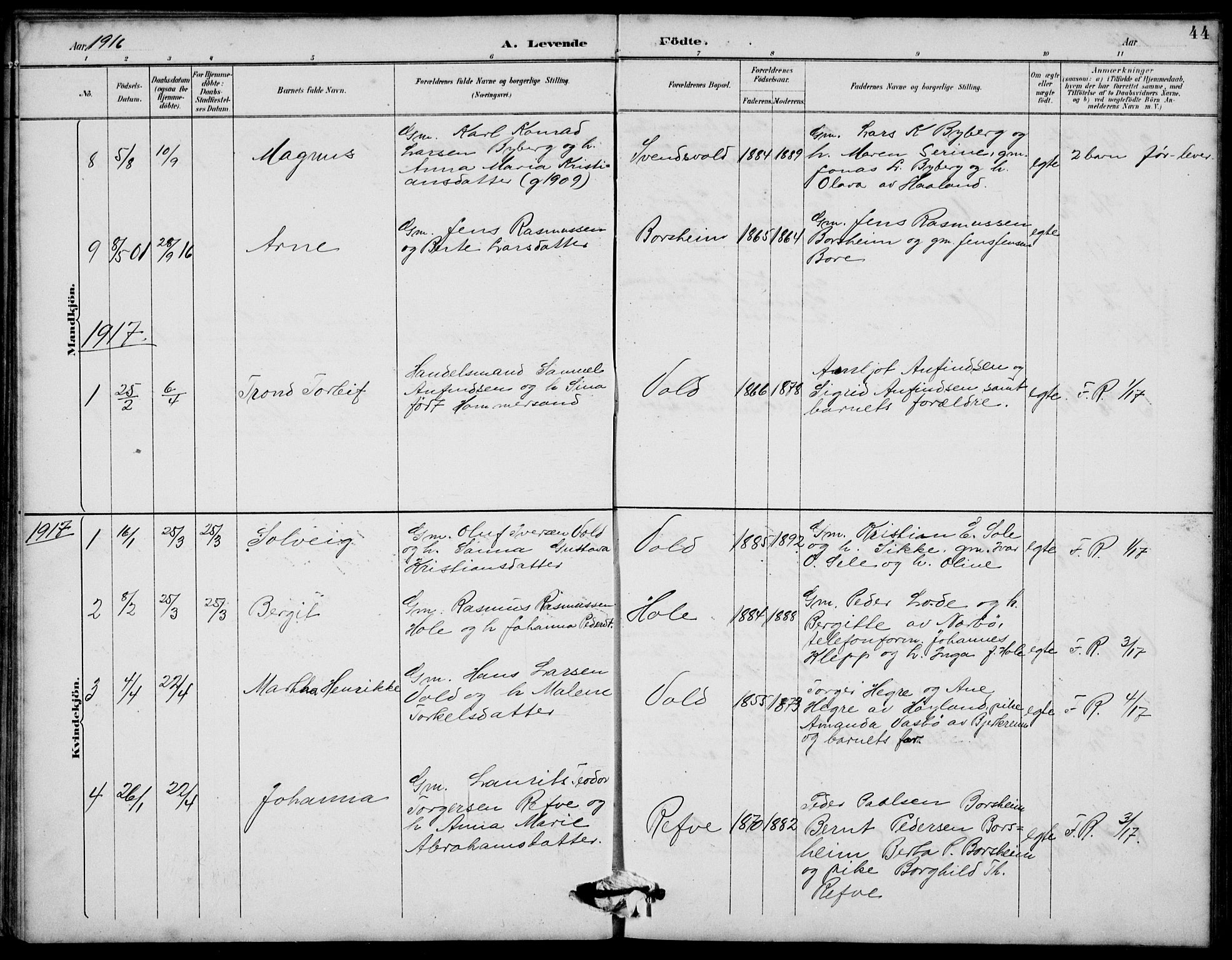 Klepp sokneprestkontor, AV/SAST-A-101803/001/3/30BB/L0006: Klokkerbok nr. B 6, 1889-1936, s. 44