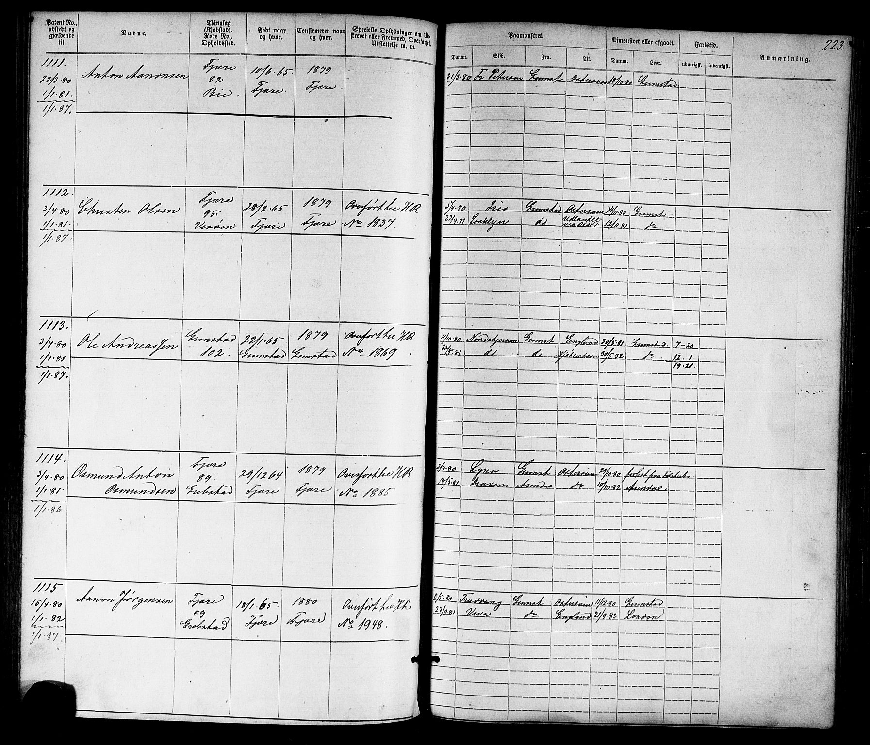 Grimstad mønstringskrets, AV/SAK-2031-0013/F/Fa/L0005: Annotasjonsrulle nr 1-1910 med register, V-18, 1870-1892, s. 255