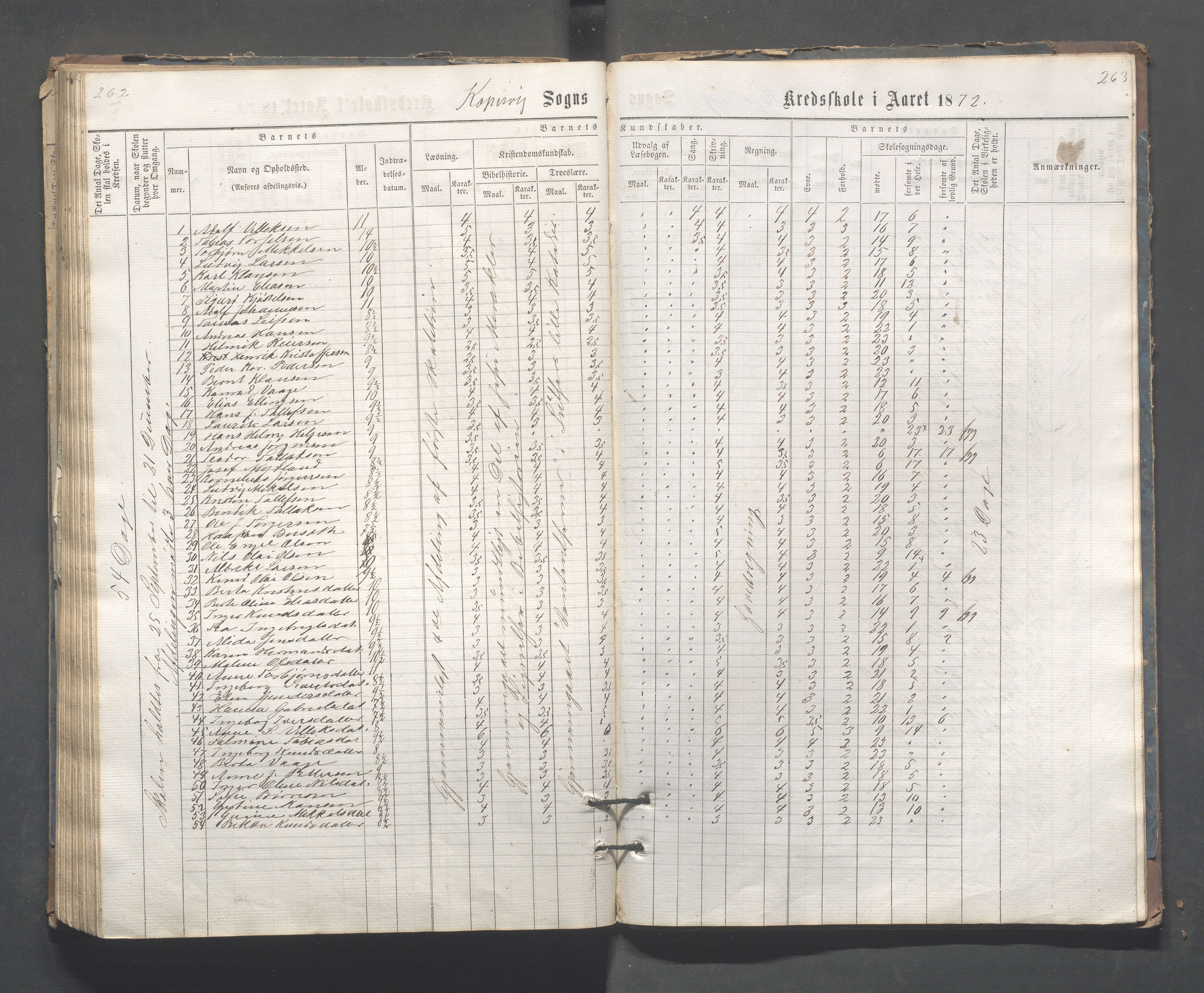 Kopervik Kommune - Kopervik skole, IKAR/K-102472/H/L0006: Skoleprotokoll, 1863-1873, s. 262-263