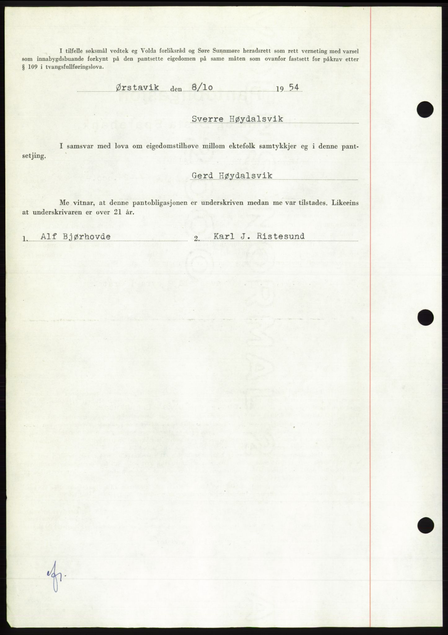Søre Sunnmøre sorenskriveri, AV/SAT-A-4122/1/2/2C/L0126: Pantebok nr. 14B, 1954-1955, Dagboknr: 2675/1954