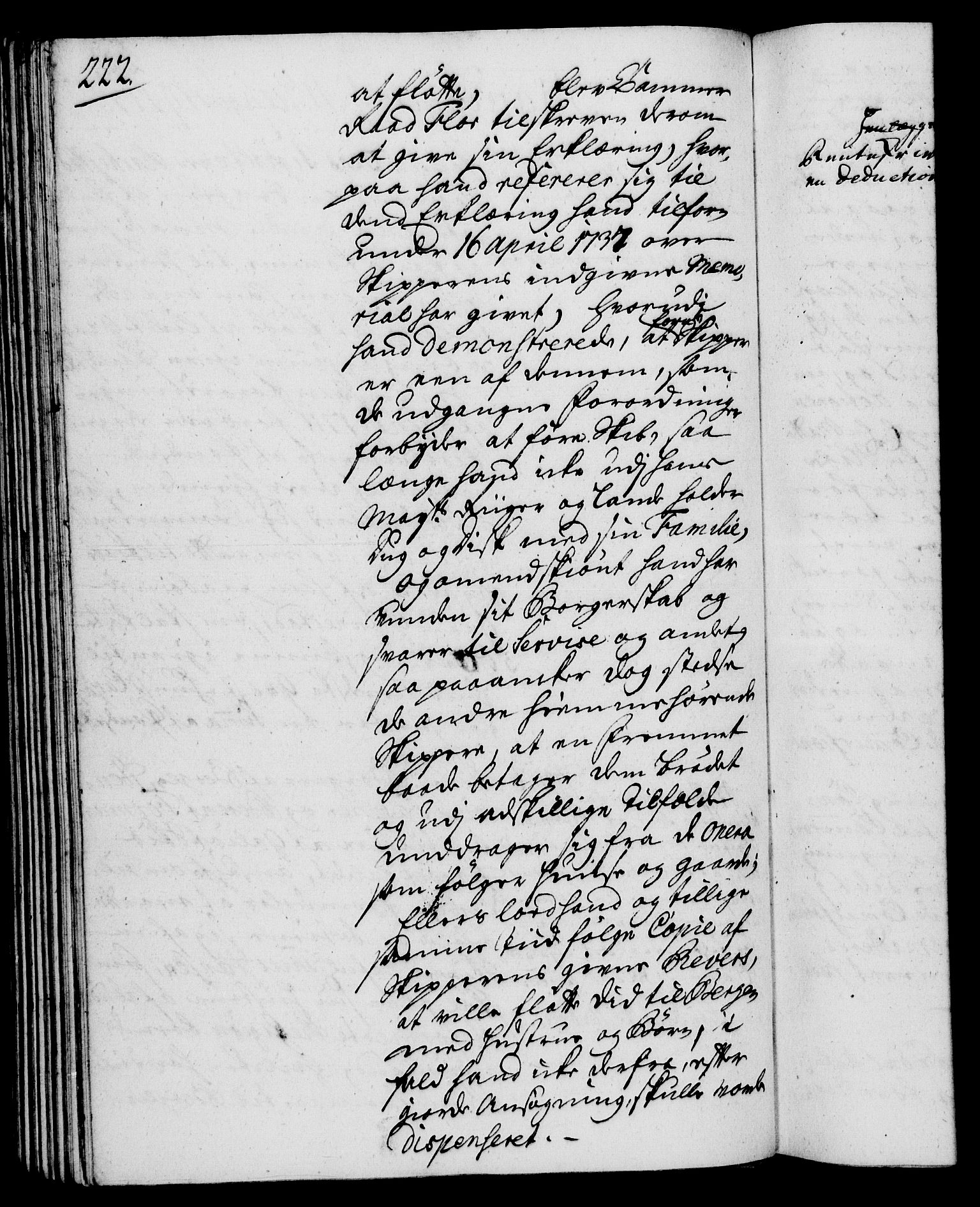 Rentekammeret, Kammerkanselliet, AV/RA-EA-3111/G/Gh/Gha/L0020: Norsk ekstraktmemorialprotokoll (merket RK 53.65), 1738-1739, s. 222