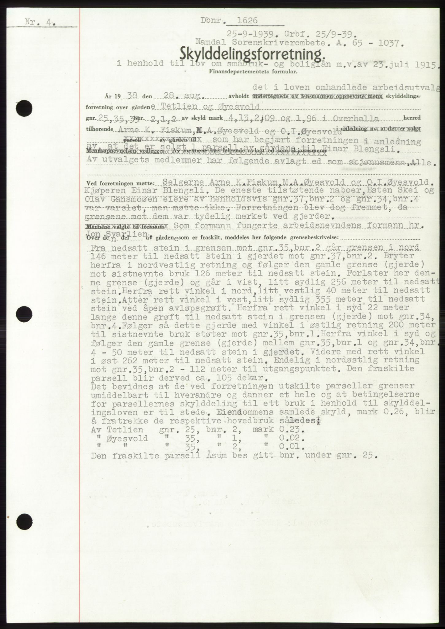 Namdal sorenskriveri, SAT/A-4133/1/2/2C: Pantebok nr. -, 1937-1939, Tingl.dato: 25.09.1939