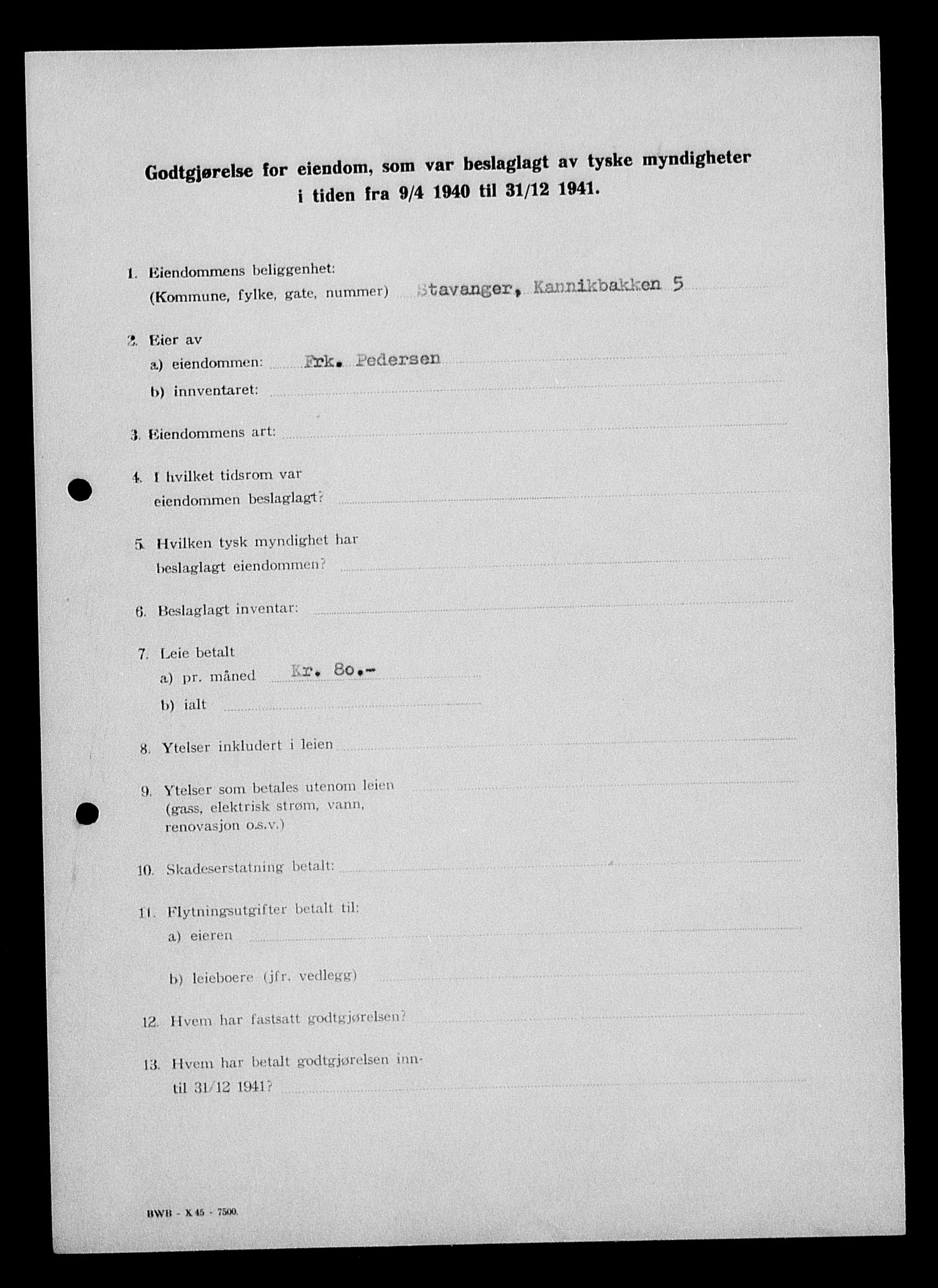 Justisdepartementet, Tilbakeføringskontoret for inndratte formuer, AV/RA-S-1564/I/L1014: Godtgjørelse for beslaglagt eiendom, 1940-1941, s. 107