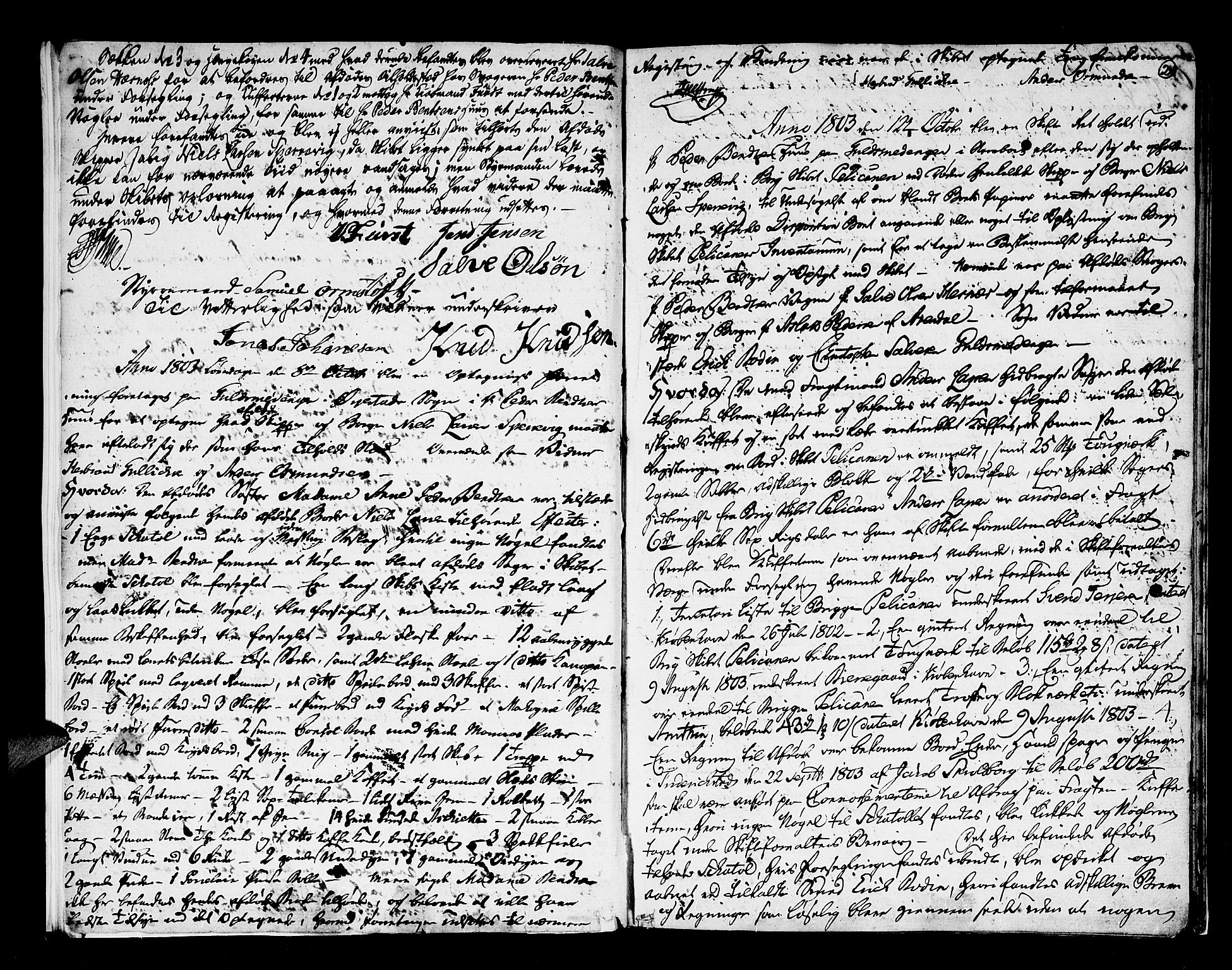 Nedenes sorenskriveri før 1824, SAK/1221-0007/H/Hc/L0047: Skifteprotokoll med register nr 32, 1803-1824, s. 1b-2a