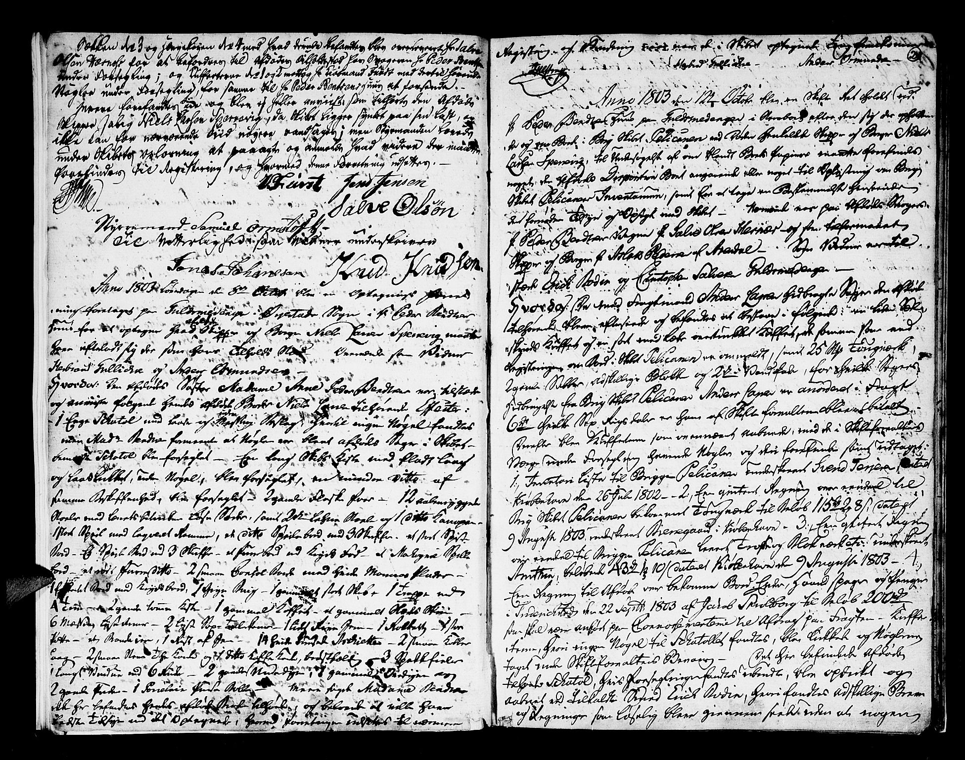 Nedenes sorenskriveri før 1824, AV/SAK-1221-0007/H/Hc/L0047: Skifteprotokoll med register nr 32, 1803-1824, s. 1b-2a