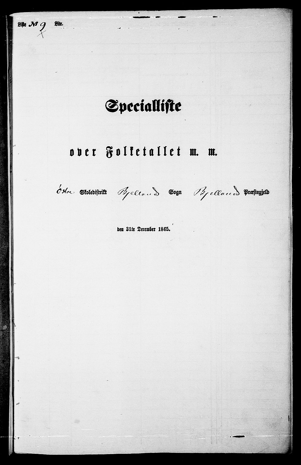 RA, Folketelling 1865 for 1024P Bjelland prestegjeld, 1865, s. 109