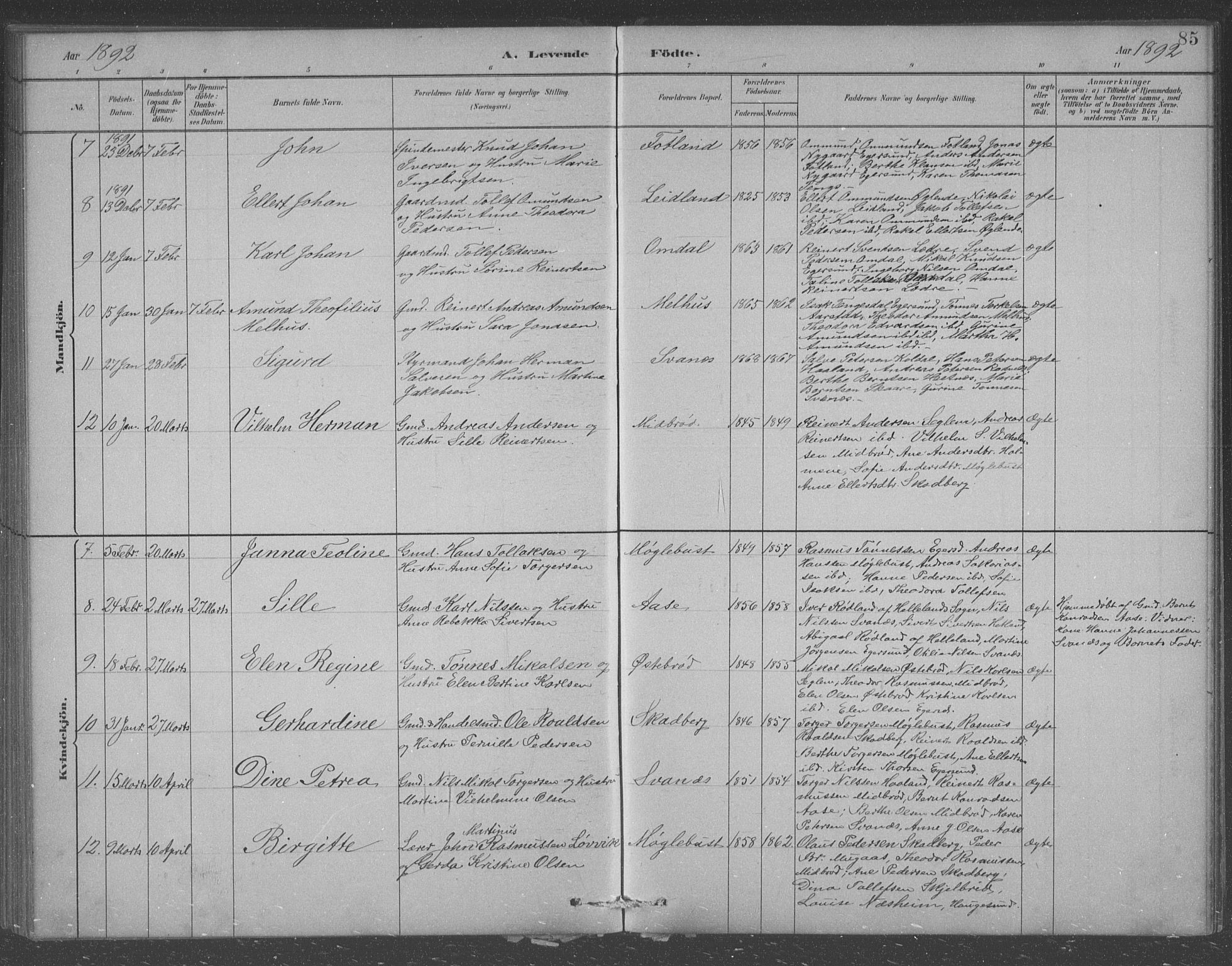 Eigersund sokneprestkontor, AV/SAST-A-101807/S09/L0007: Klokkerbok nr. B 7, 1882-1892, s. 85