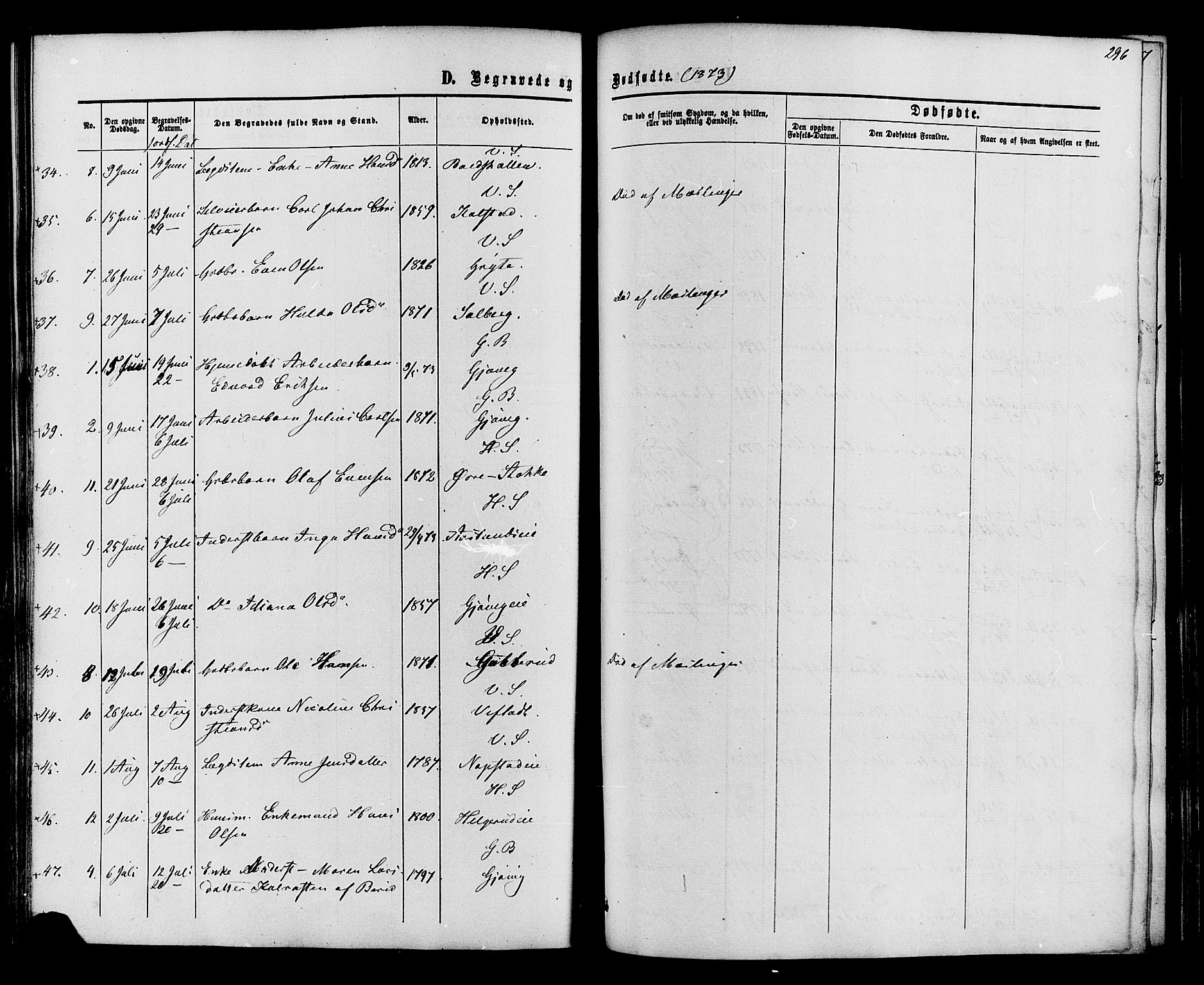 Vardal prestekontor, AV/SAH-PREST-100/H/Ha/Haa/L0007: Ministerialbok nr. 7, 1867-1878, s. 296