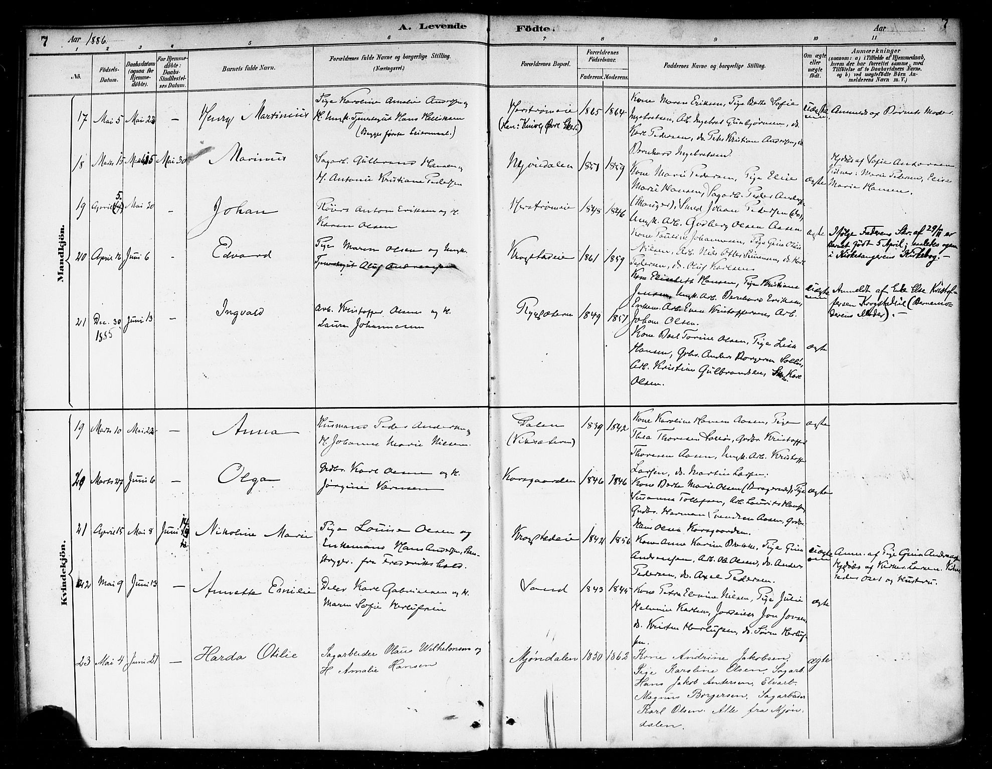Nedre Eiker kirkebøker, AV/SAKO-A-612/F/Fa/L0003: Ministerialbok nr. 3, 1885-1892, s. 7