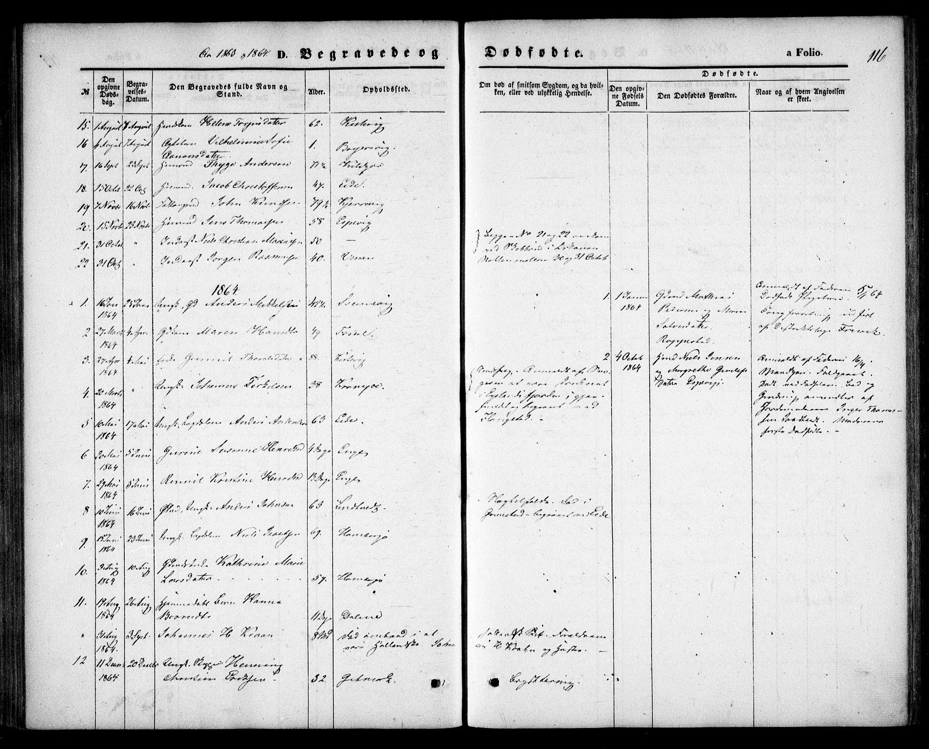 Hommedal sokneprestkontor, SAK/1111-0023/F/Fa/Faa/L0002: Ministerialbok nr. A 2, 1861-1884, s. 116