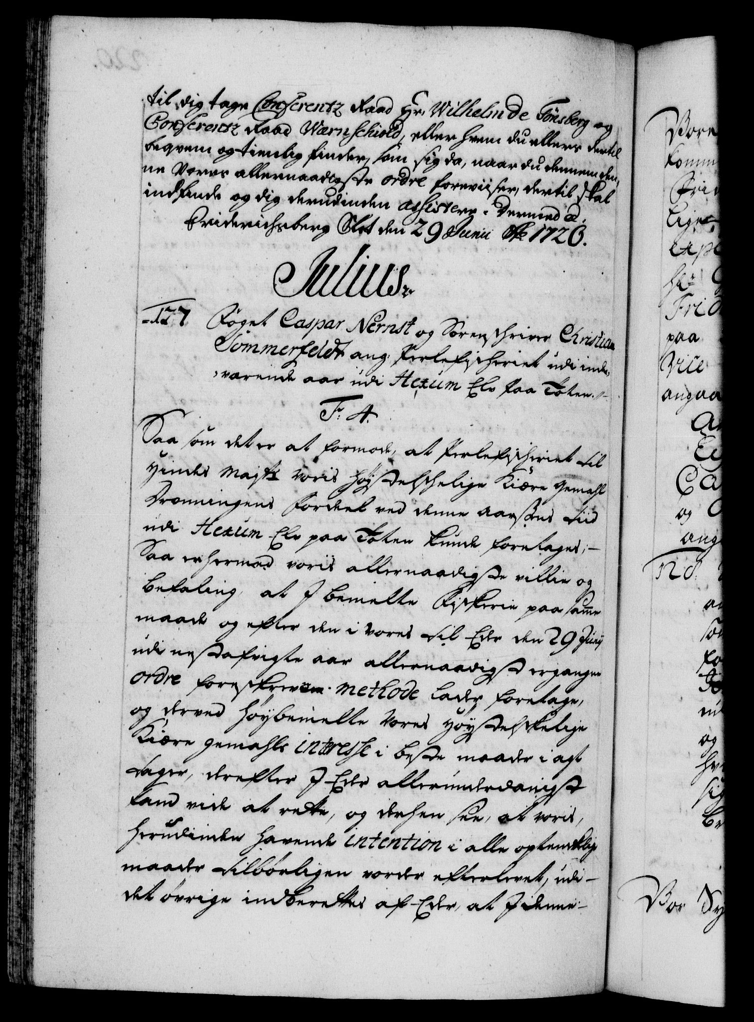 Danske Kanselli 1572-1799, AV/RA-EA-3023/F/Fc/Fca/Fcab/L0023: Norske tegnelser, 1725-1727, s. 220b