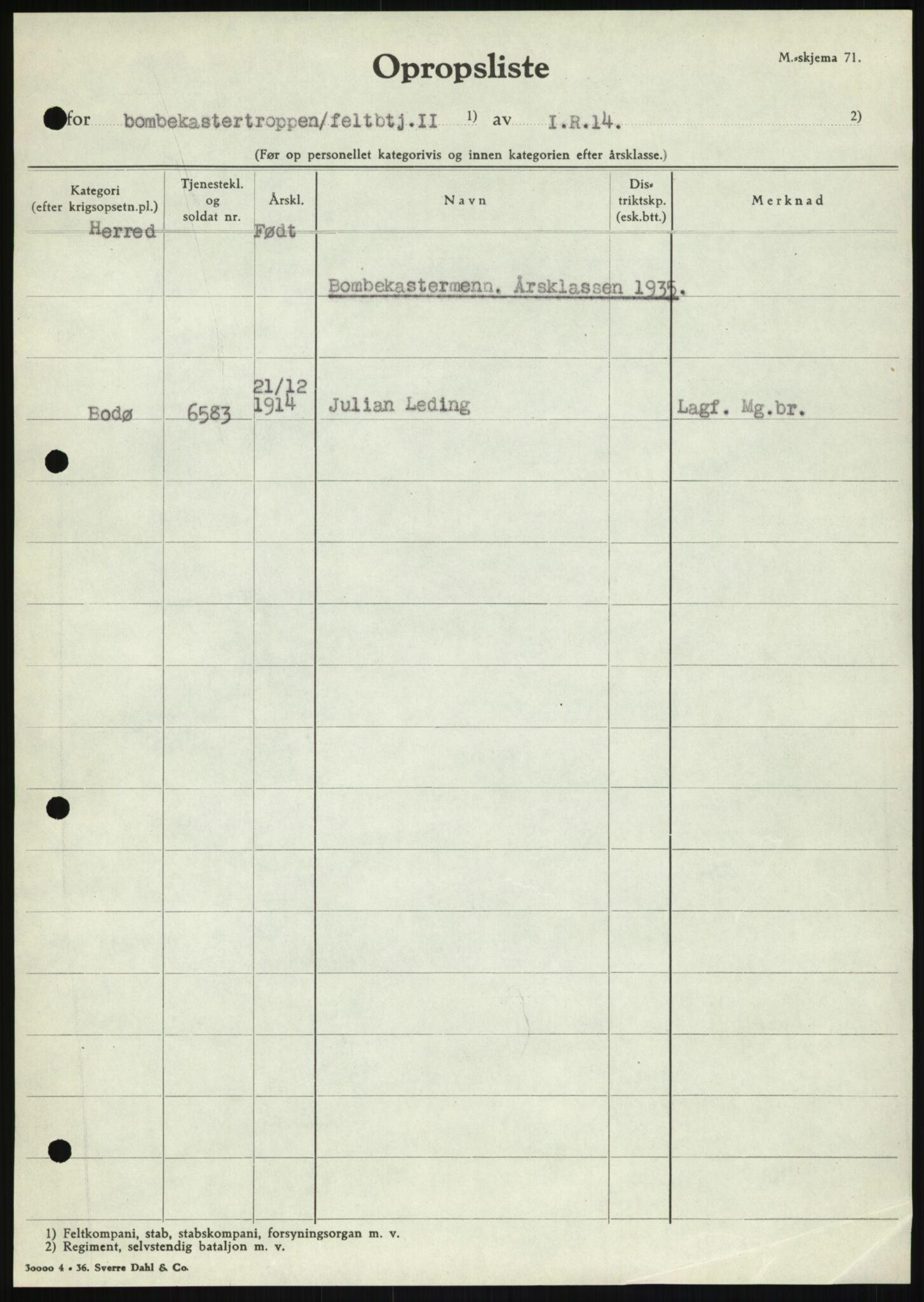 Forsvaret, Sør-Hålogaland landforsvar, AV/RA-RAFA-2552/P/Pa/L0299/0001: -- / Oppropslister, 1939-1940, s. 11