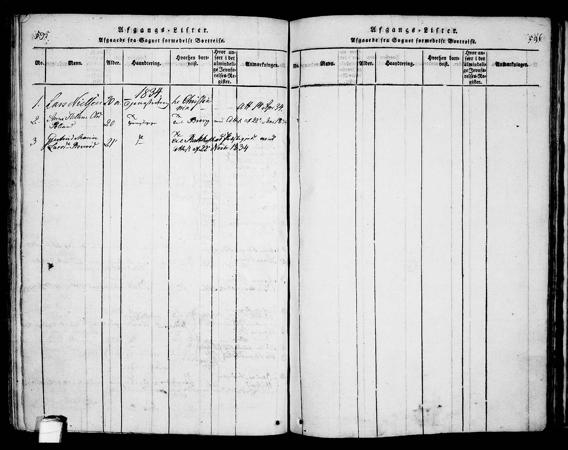 Bamble kirkebøker, AV/SAKO-A-253/F/Fa/L0003: Ministerialbok nr. I 3 /1, 1814-1834, s. 595-596