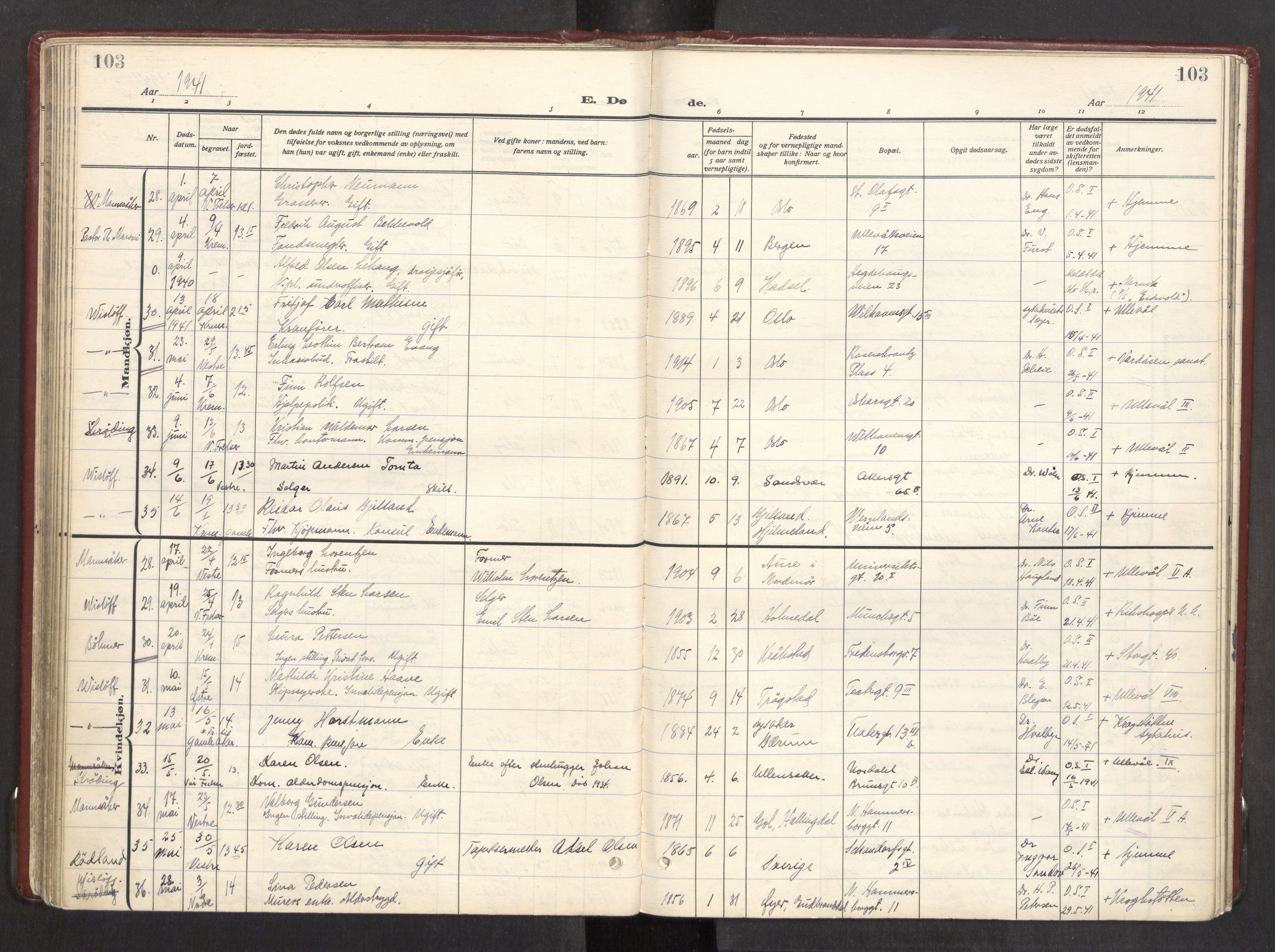 Trefoldighet prestekontor Kirkebøker, AV/SAO-A-10882/F/Fd/L0006: Ministerialbok nr. IV 6, 1929-1957, s. 103