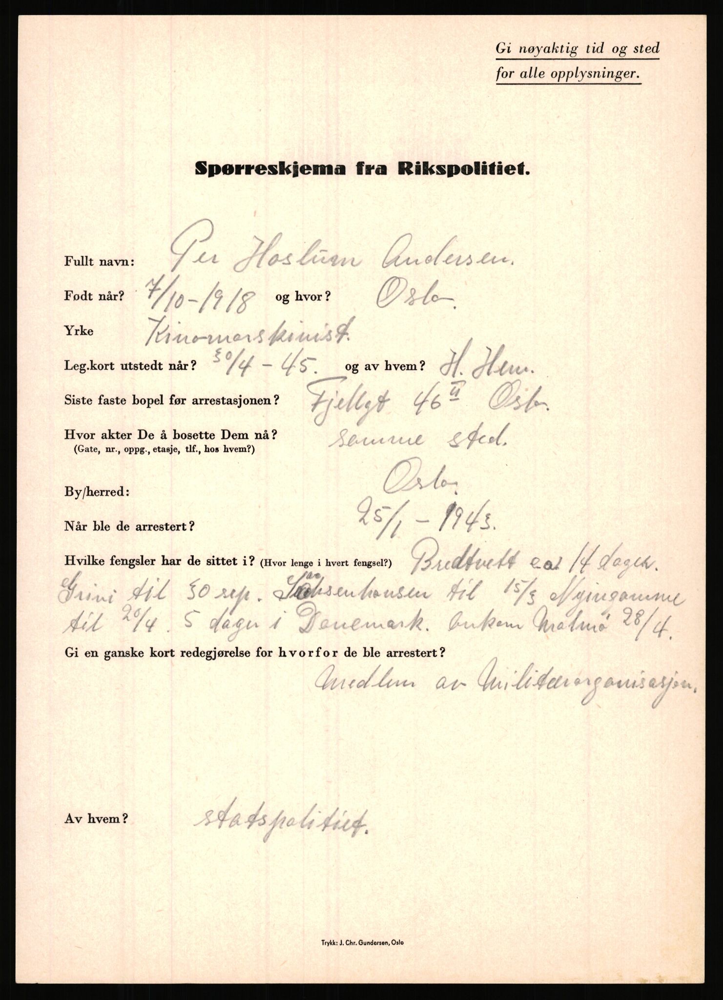 Rikspolitisjefen, AV/RA-S-1560/L/L0001: Abelseth, Rudolf - Berentsen, Odd, 1940-1945, s. 537