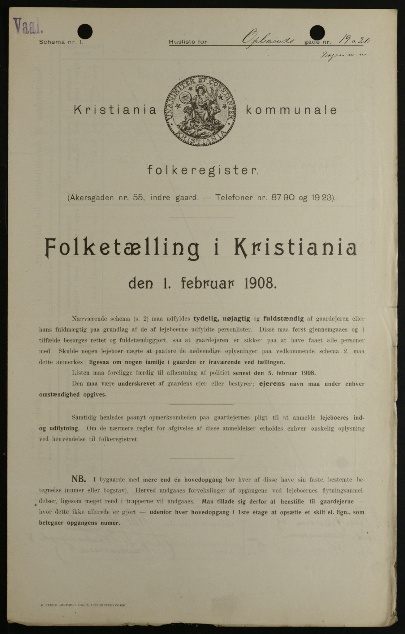 OBA, Kommunal folketelling 1.2.1908 for Kristiania kjøpstad, 1908, s. 68008