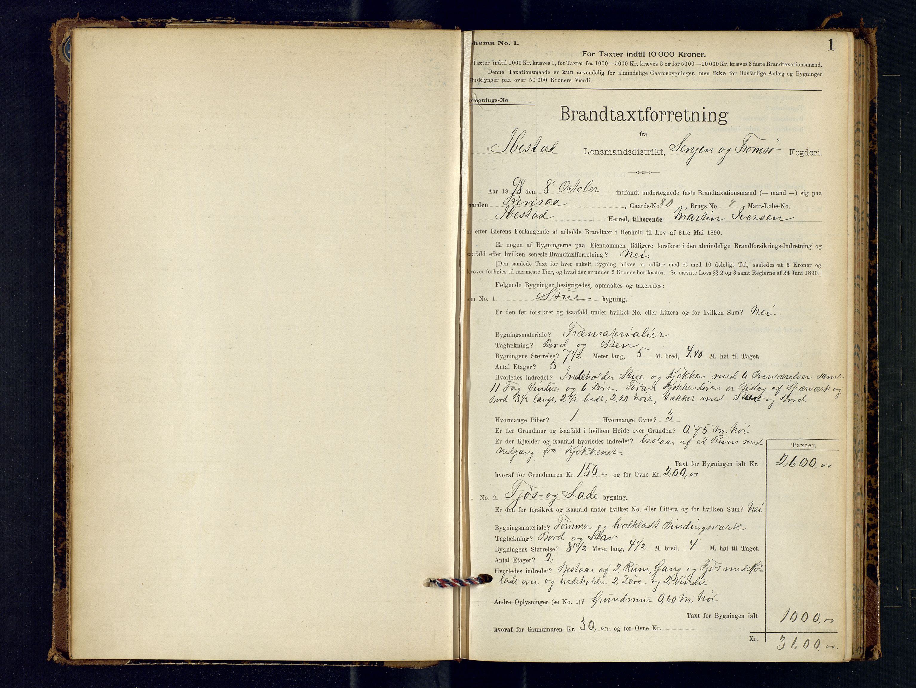 Ibestad lensmannskontor, AV/SATØ-S-1499/F/Fv/Fvh/L0269: Branntakstprotokoller, 1898-1900, s. 1