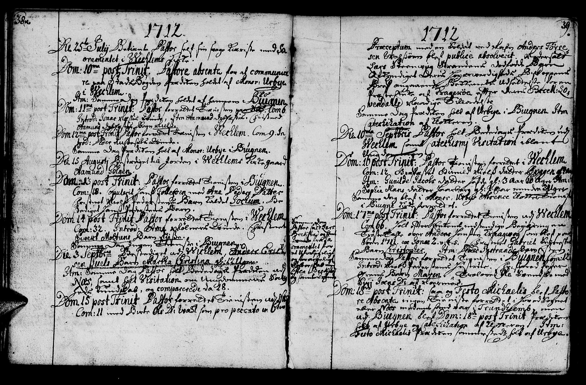 Ministerialprotokoller, klokkerbøker og fødselsregistre - Sør-Trøndelag, AV/SAT-A-1456/659/L0731: Ministerialbok nr. 659A01, 1709-1731, s. 38-39