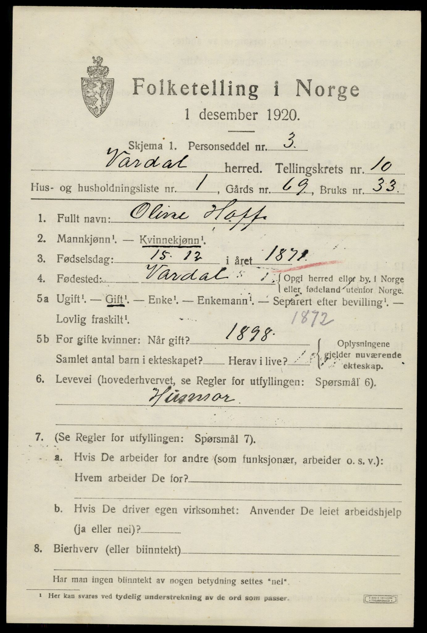 SAH, Folketelling 1920 for 0527 Vardal herred, 1920, s. 8457