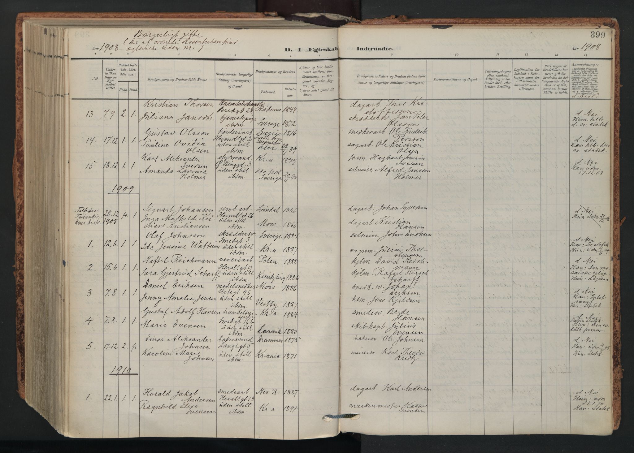 Grønland prestekontor Kirkebøker, AV/SAO-A-10848/F/Fa/L0017: Ministerialbok nr. 17, 1906-1934, s. 399