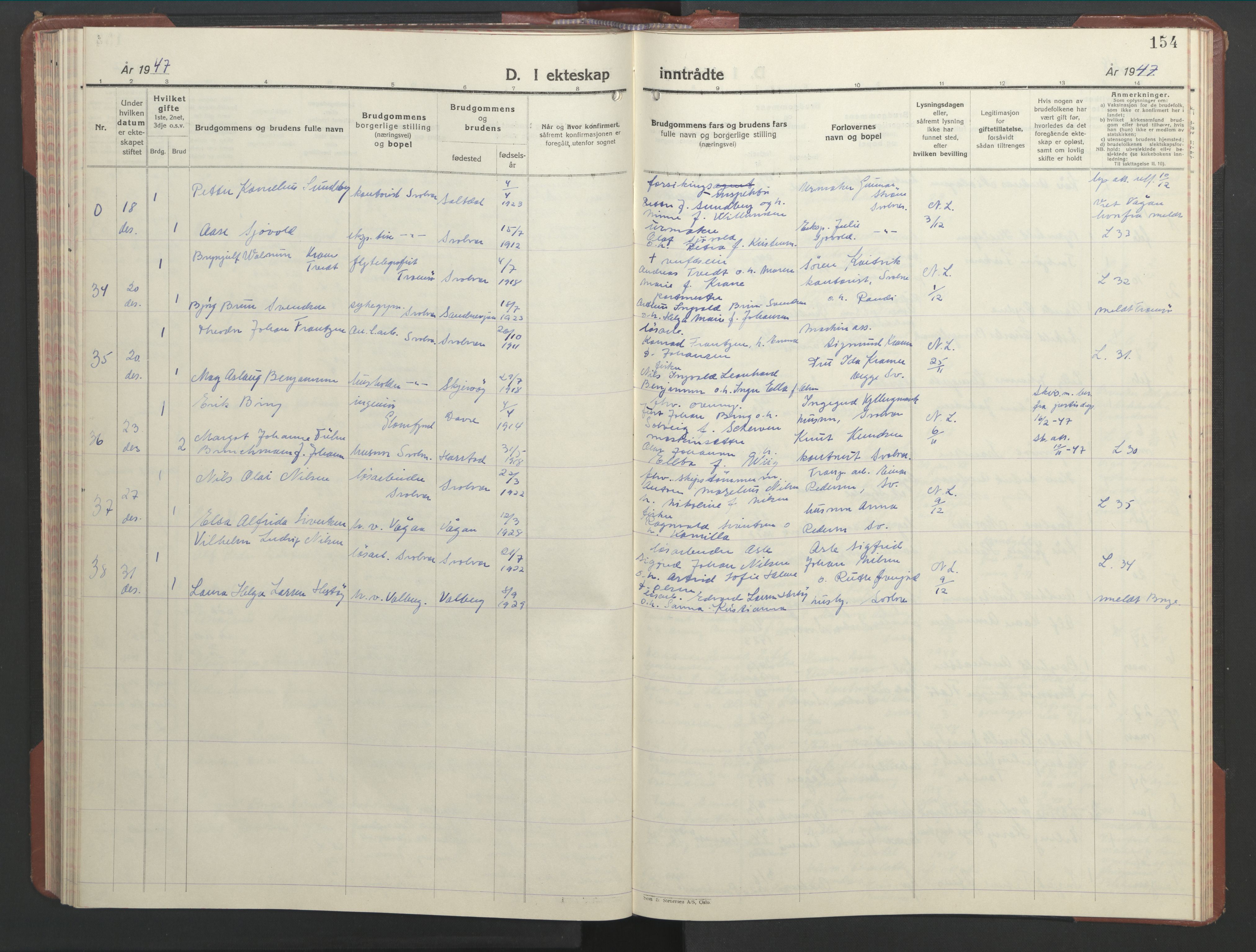 Ministerialprotokoller, klokkerbøker og fødselsregistre - Nordland, AV/SAT-A-1459/877/L1118: Klokkerbok nr. 877C02, 1939-1950, s. 154