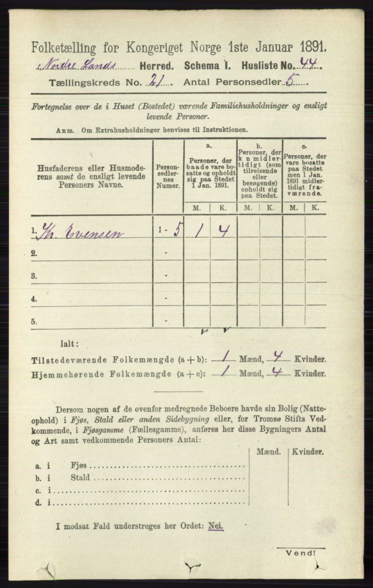 RA, Folketelling 1891 for 0538 Nordre Land herred, 1891, s. 5264