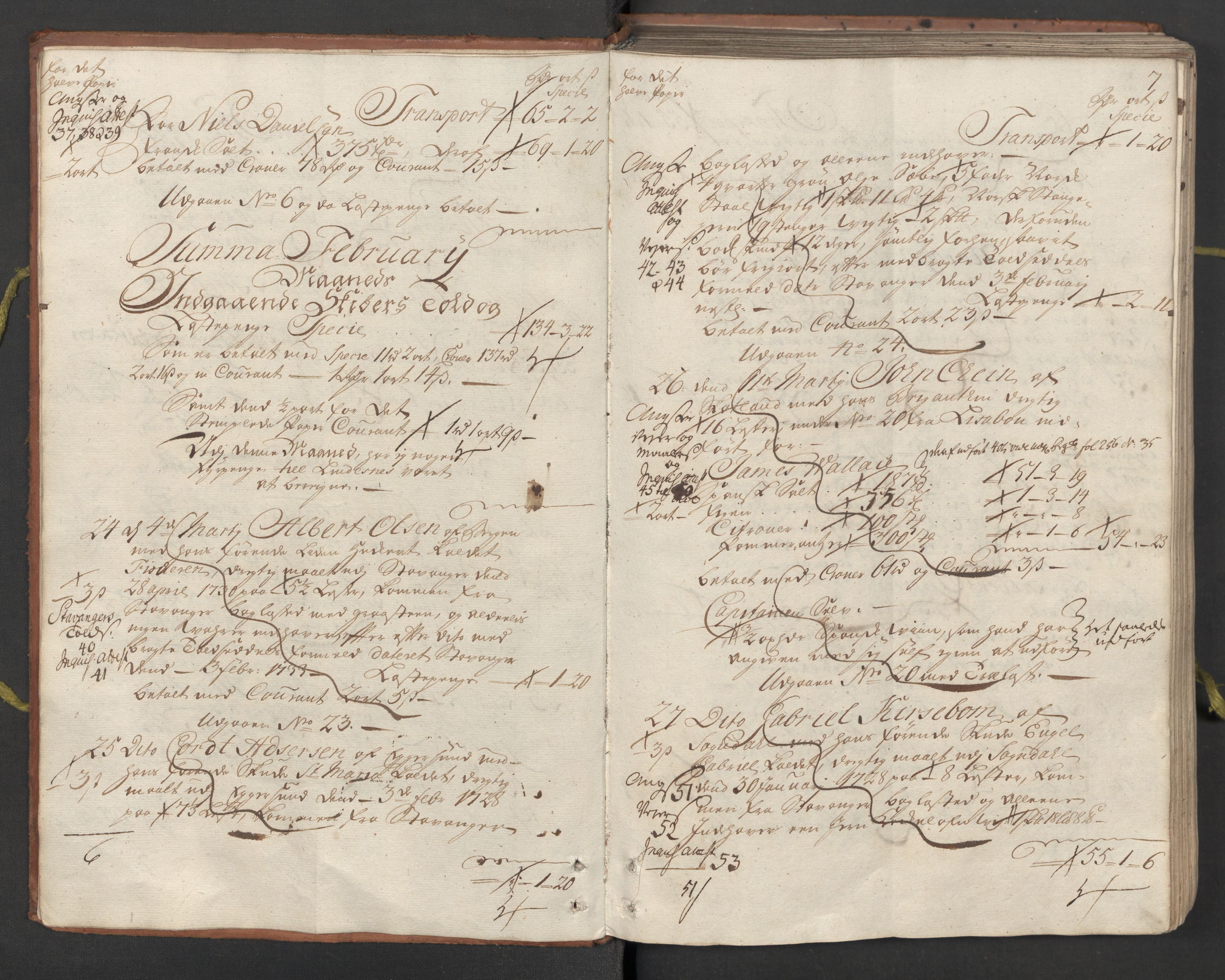 Generaltollkammeret, tollregnskaper, AV/RA-EA-5490/R26/L0023/0001: Tollregnskaper Bergen A / Inngående hovedtollbok, 1733, s. 6b-7a
