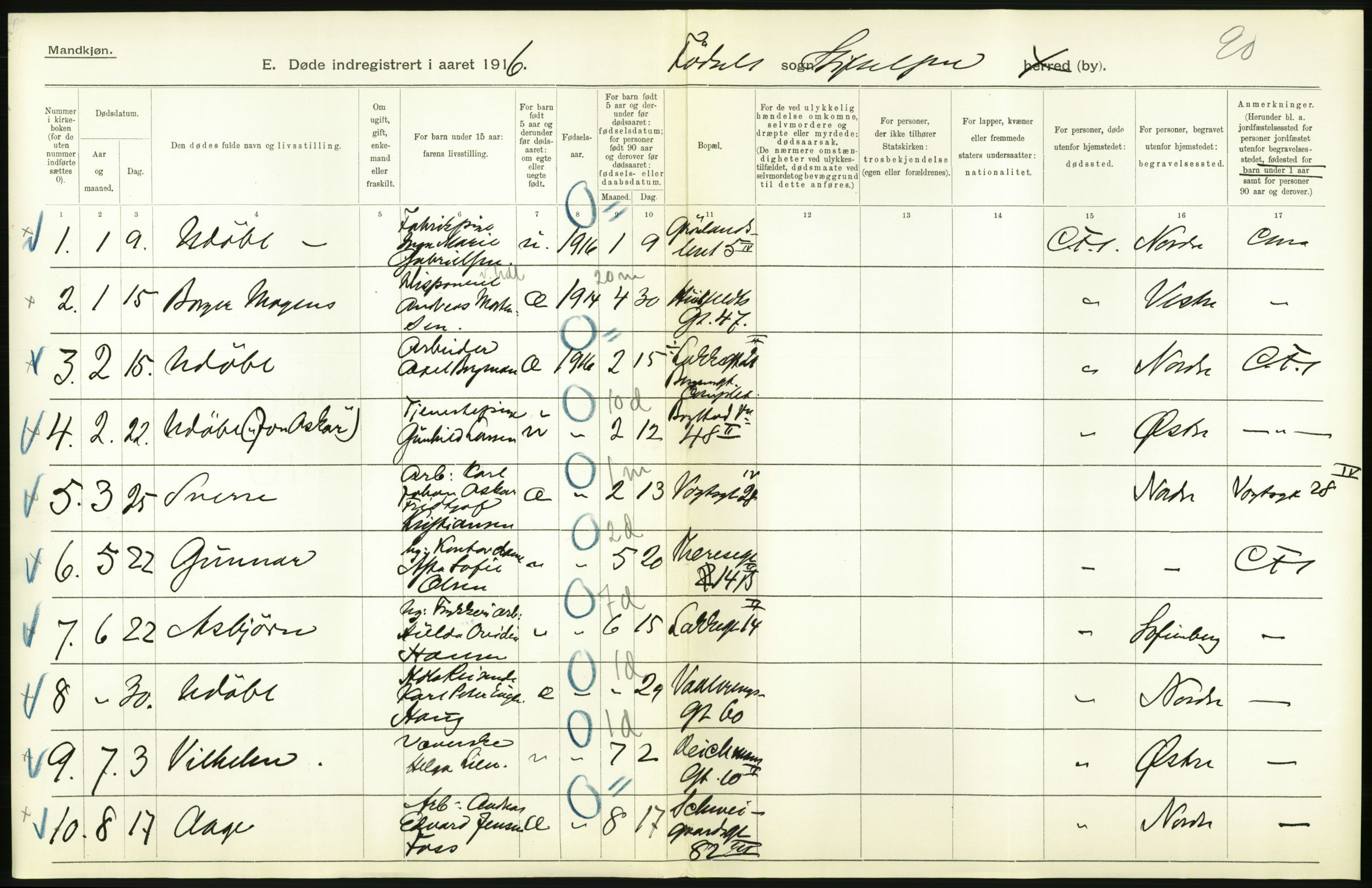 Statistisk sentralbyrå, Sosiodemografiske emner, Befolkning, AV/RA-S-2228/D/Df/Dfb/Dfbf/L0009: Kristiania: Døde., 1916, s. 576