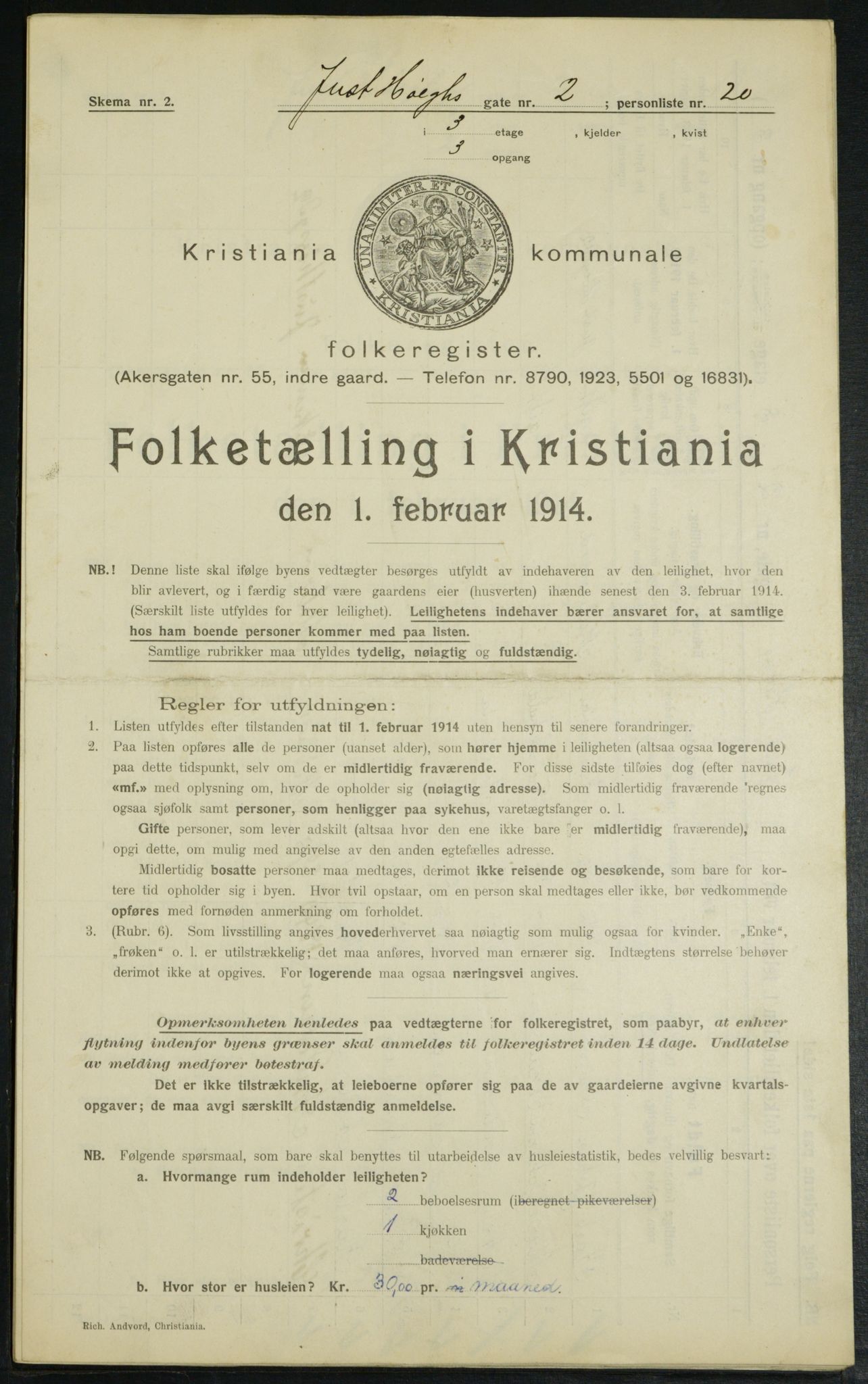 OBA, Kommunal folketelling 1.2.1914 for Kristiania, 1914, s. 47607