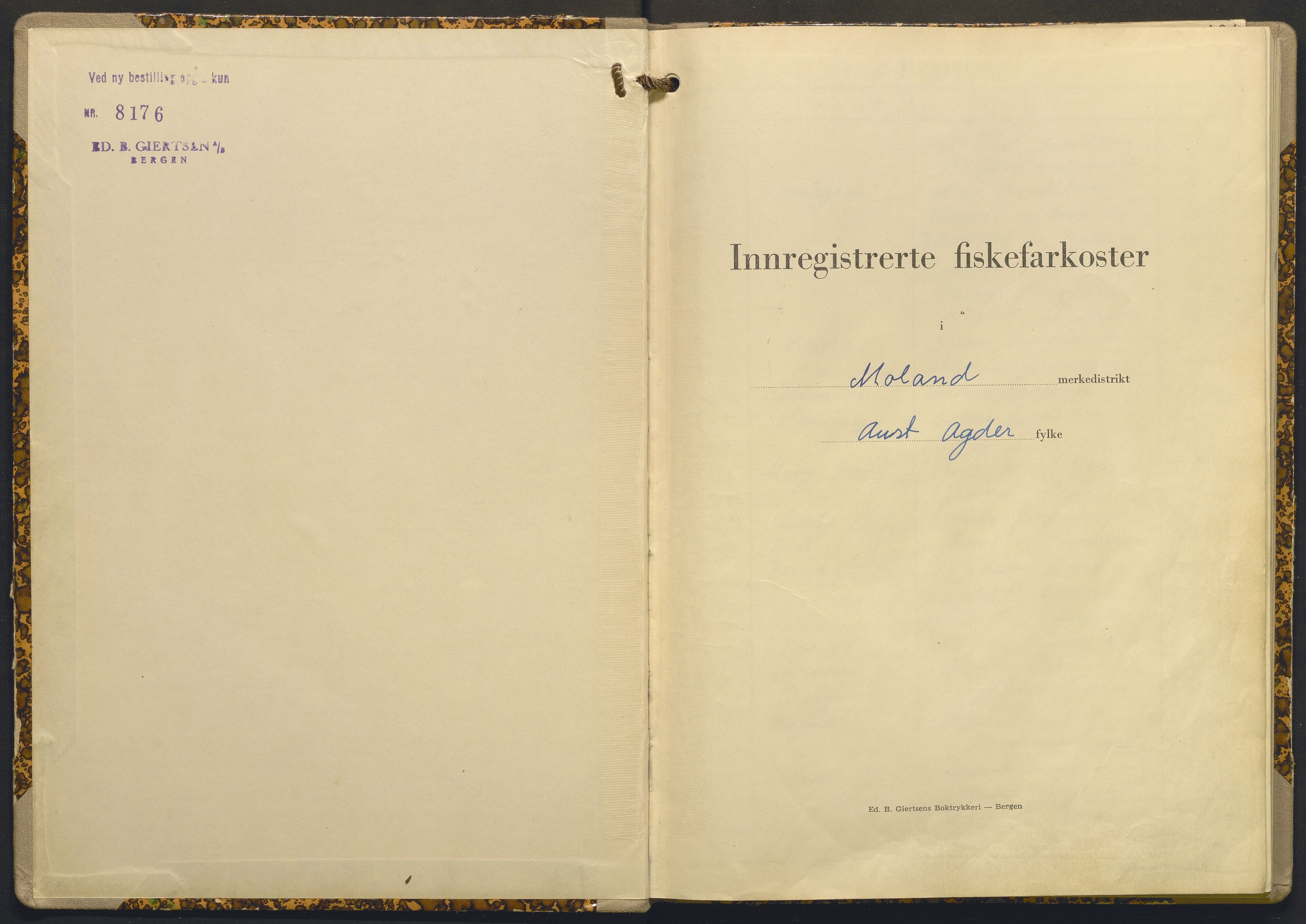 Fiskeridirektoratet - 1 Adm. ledelse - 13 Båtkontoret, SAB/A-2003/I/Ia/Iak/L0025: 135.1112/1 Merkeprotokoll - Moland, 1961-1969