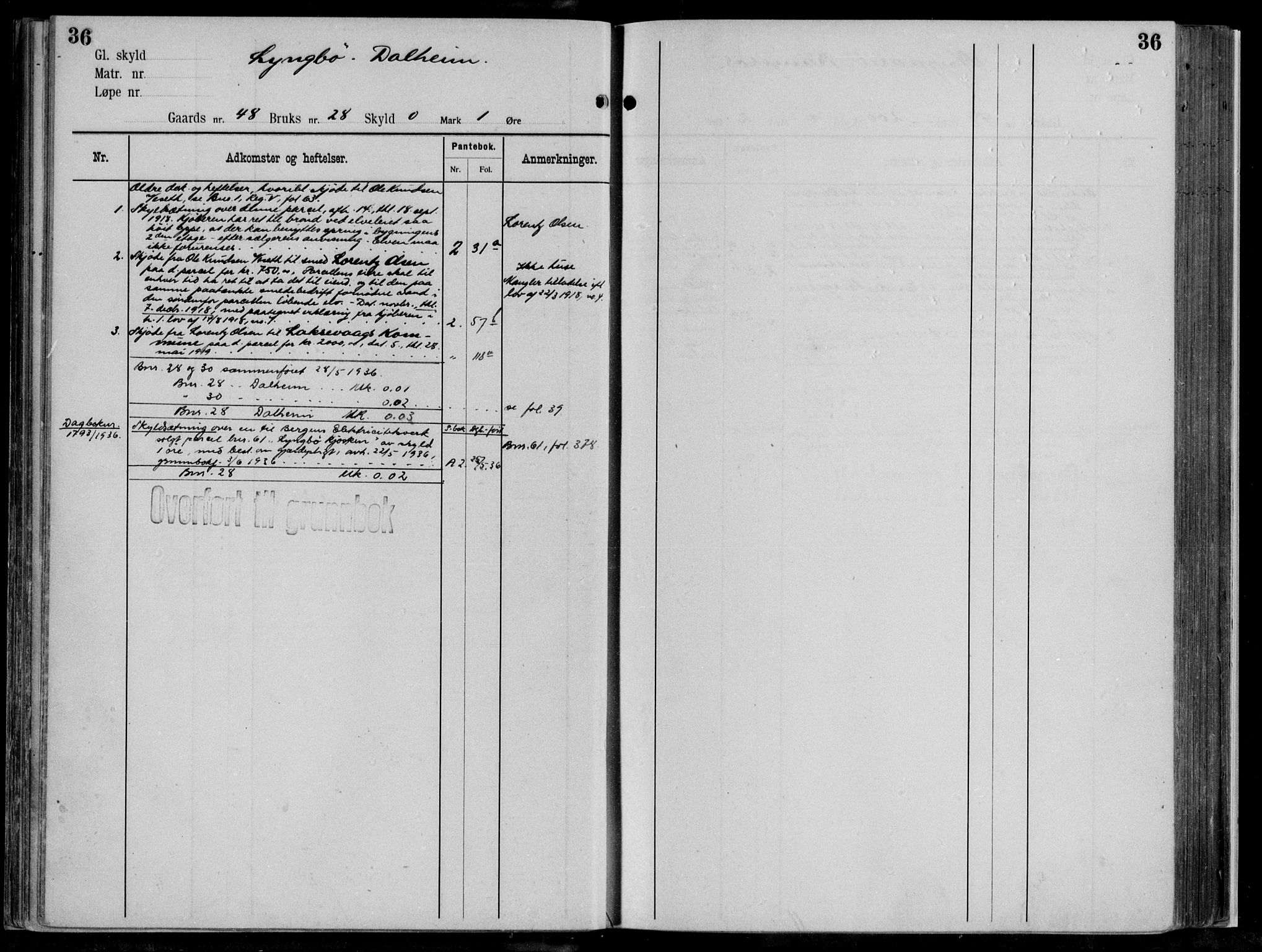 Midhordland sorenskriveri, AV/SAB-A-3001/1/G/Ga/Gab/L0111: Panteregister nr. II.A.b.111, s. 36