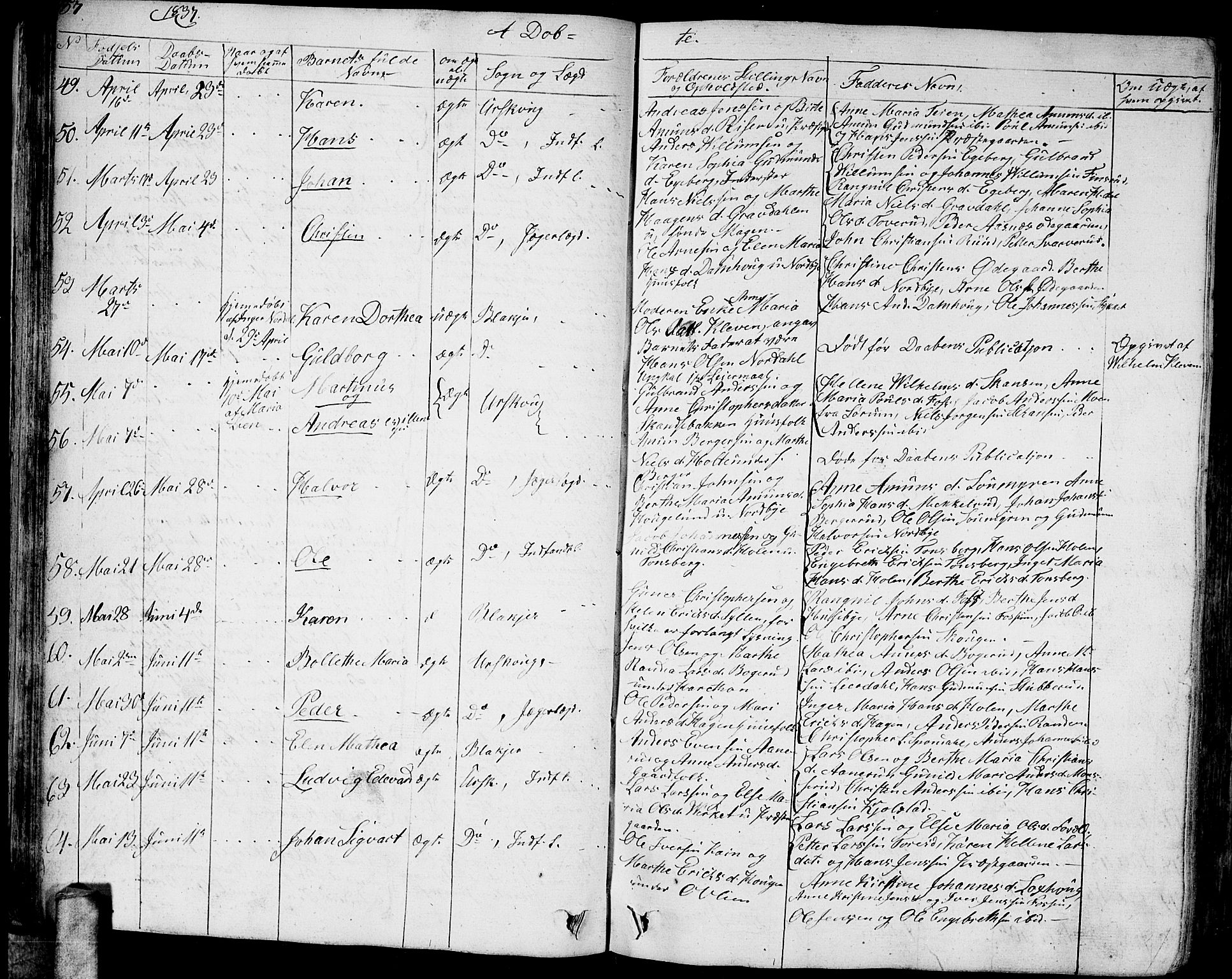 Aurskog prestekontor Kirkebøker, AV/SAO-A-10304a/G/Ga/L0002: Klokkerbok nr. I 2, 1829-1857, s. 57