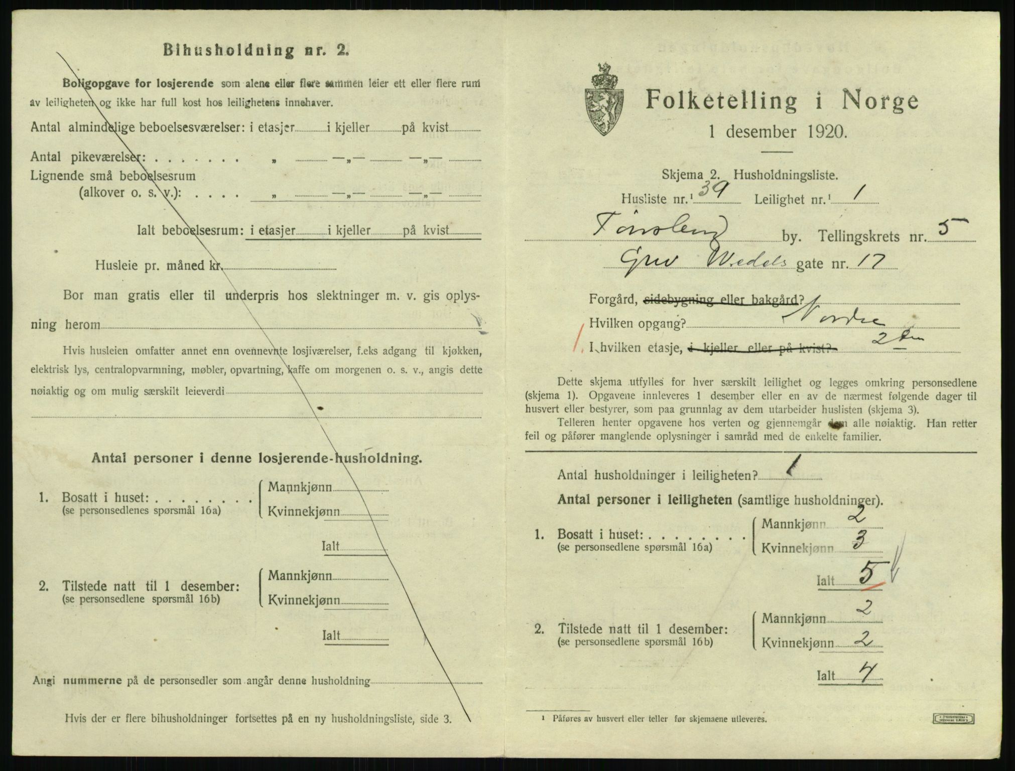 SAKO, Folketelling 1920 for 0705 Tønsberg kjøpstad, 1920, s. 3715