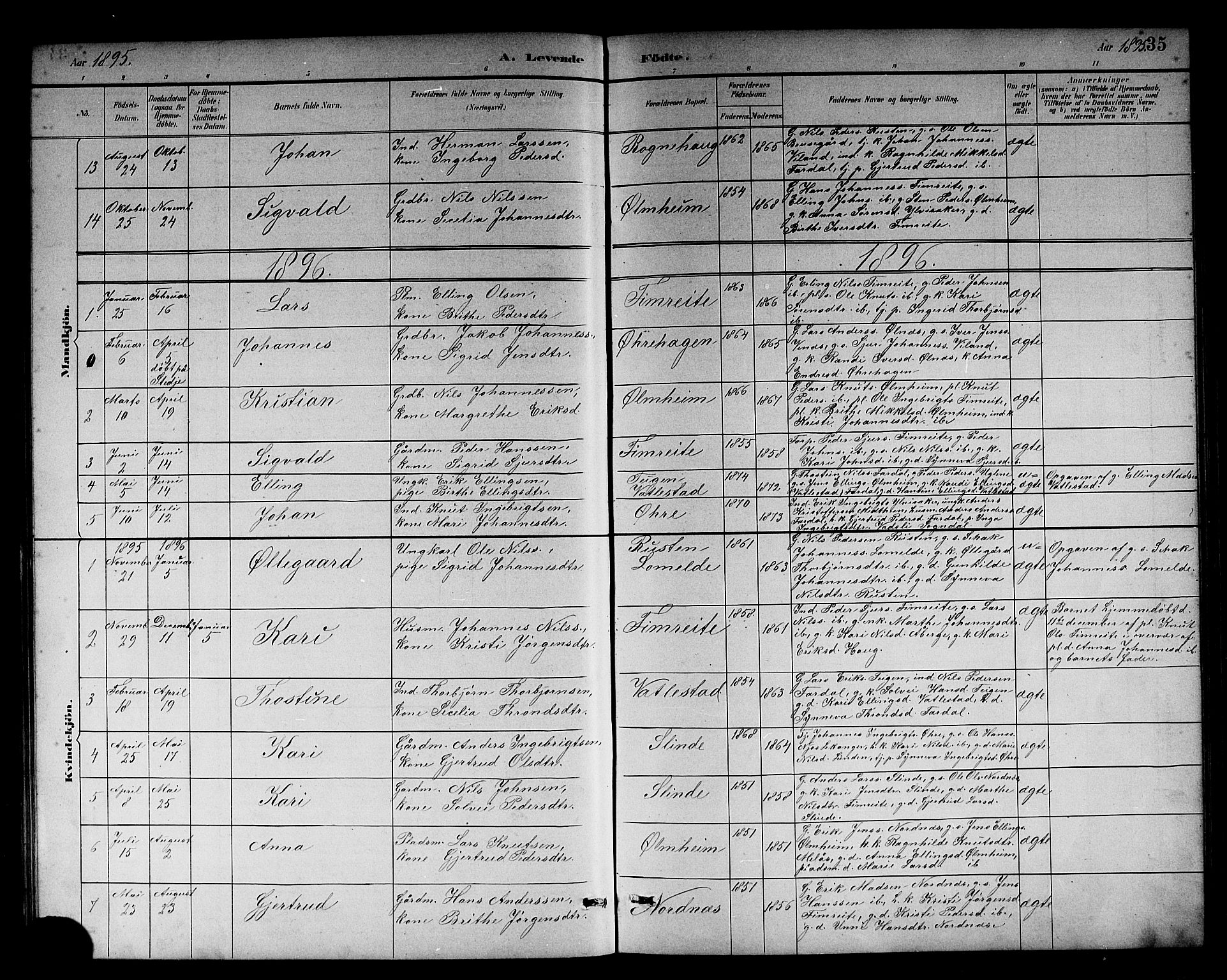 Sogndal sokneprestembete, AV/SAB-A-81301/H/Hab/Habc/L0002: Klokkerbok nr. C 2, 1884-1910, s. 35