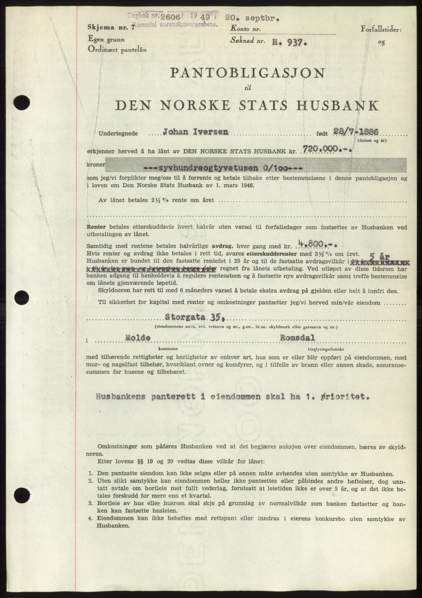 Romsdal sorenskriveri, SAT/A-4149/1/2/2C: Pantebok nr. B4, 1948-1949, Dagboknr: 2606/1949
