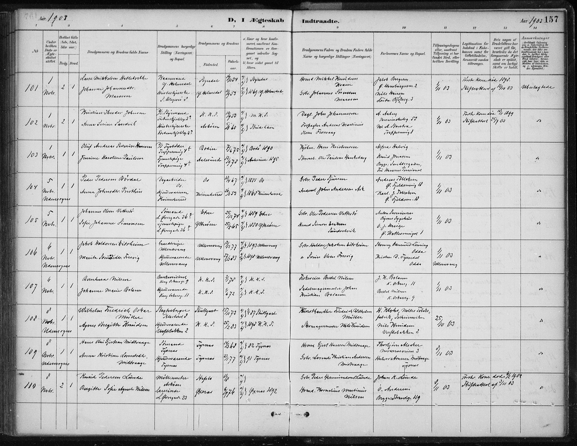 Korskirken sokneprestembete, AV/SAB-A-76101/H/Hab: Klokkerbok nr. D 3, 1887-1906, s. 157