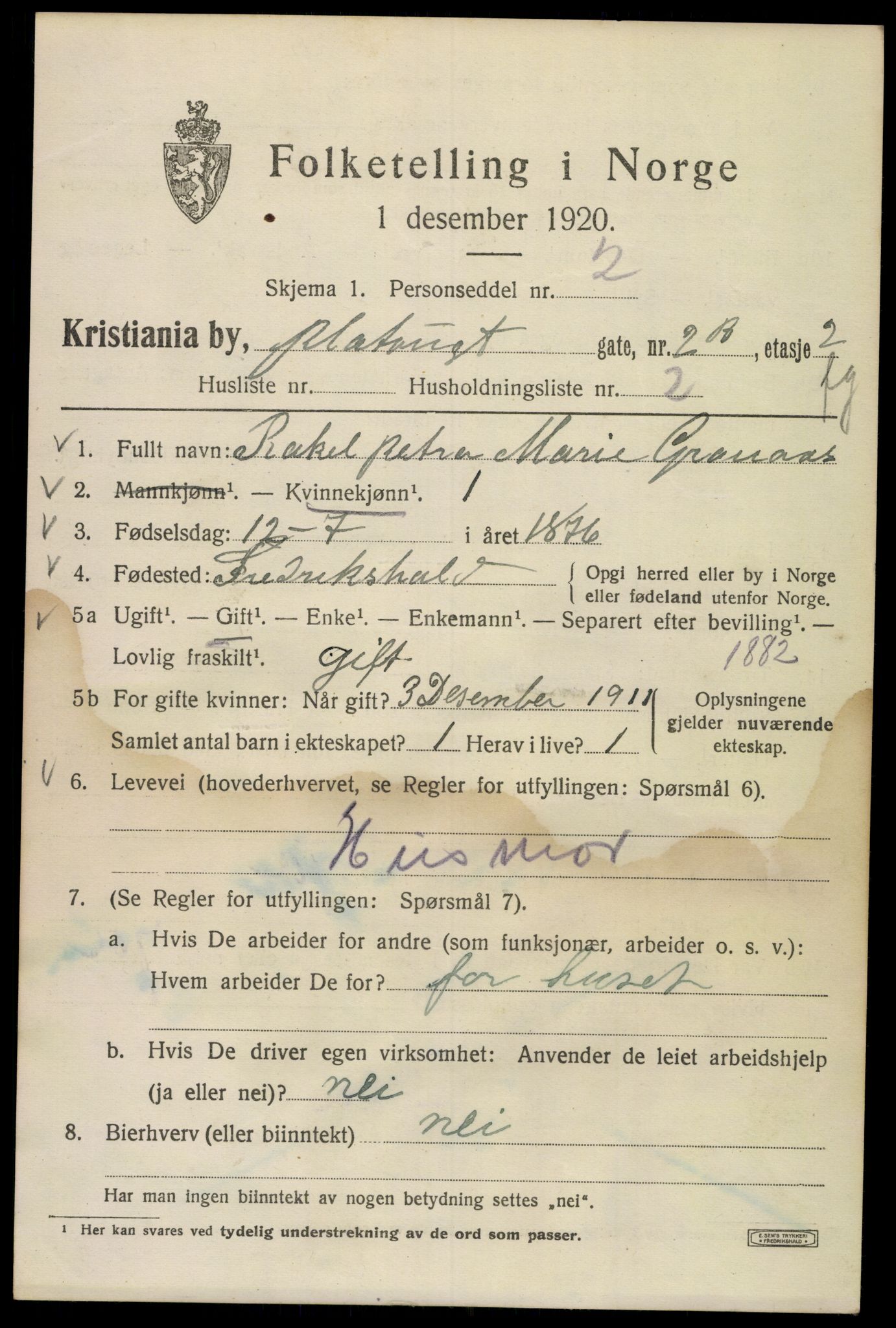 SAO, Folketelling 1920 for 0301 Kristiania kjøpstad, 1920, s. 453459