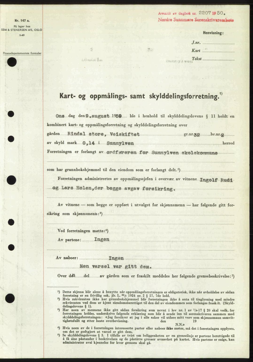 Nordre Sunnmøre sorenskriveri, SAT/A-0006/1/2/2C/2Ca: Pantebok nr. A36, 1950-1950, Dagboknr: 2207/1950