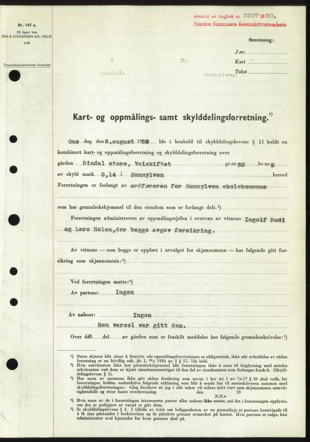 Nordre Sunnmøre sorenskriveri, AV/SAT-A-0006/1/2/2C/2Ca: Pantebok nr. A36, 1950-1950, Dagboknr: 2207/1950