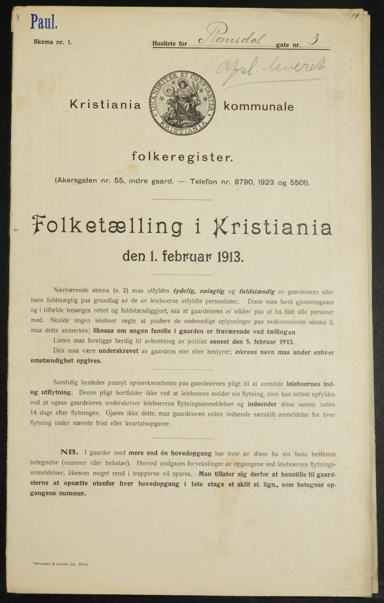 OBA, Kommunal folketelling 1.2.1913 for Kristiania, 1913, s. 83201