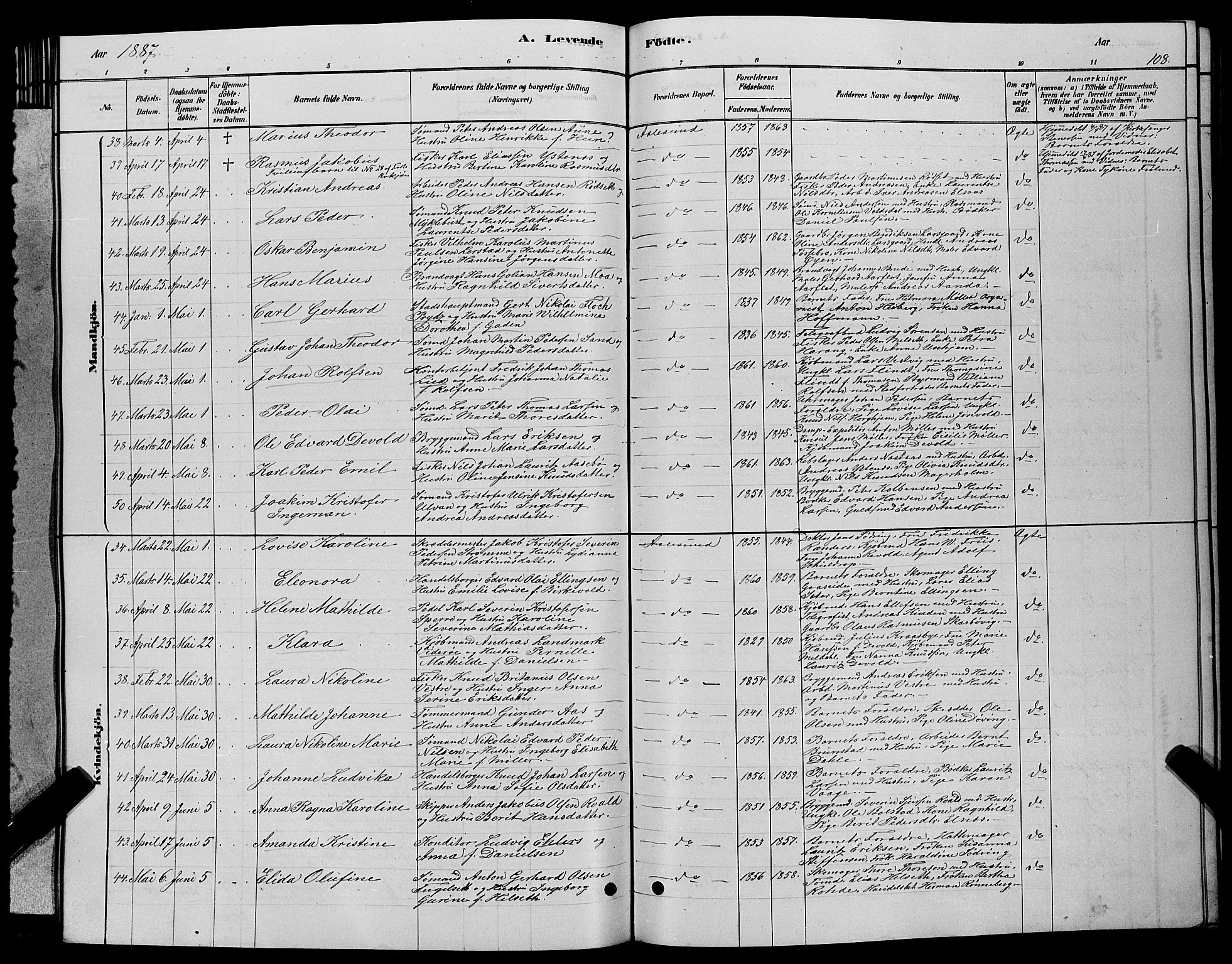 Ministerialprotokoller, klokkerbøker og fødselsregistre - Møre og Romsdal, AV/SAT-A-1454/529/L0466: Klokkerbok nr. 529C03, 1878-1888, s. 108