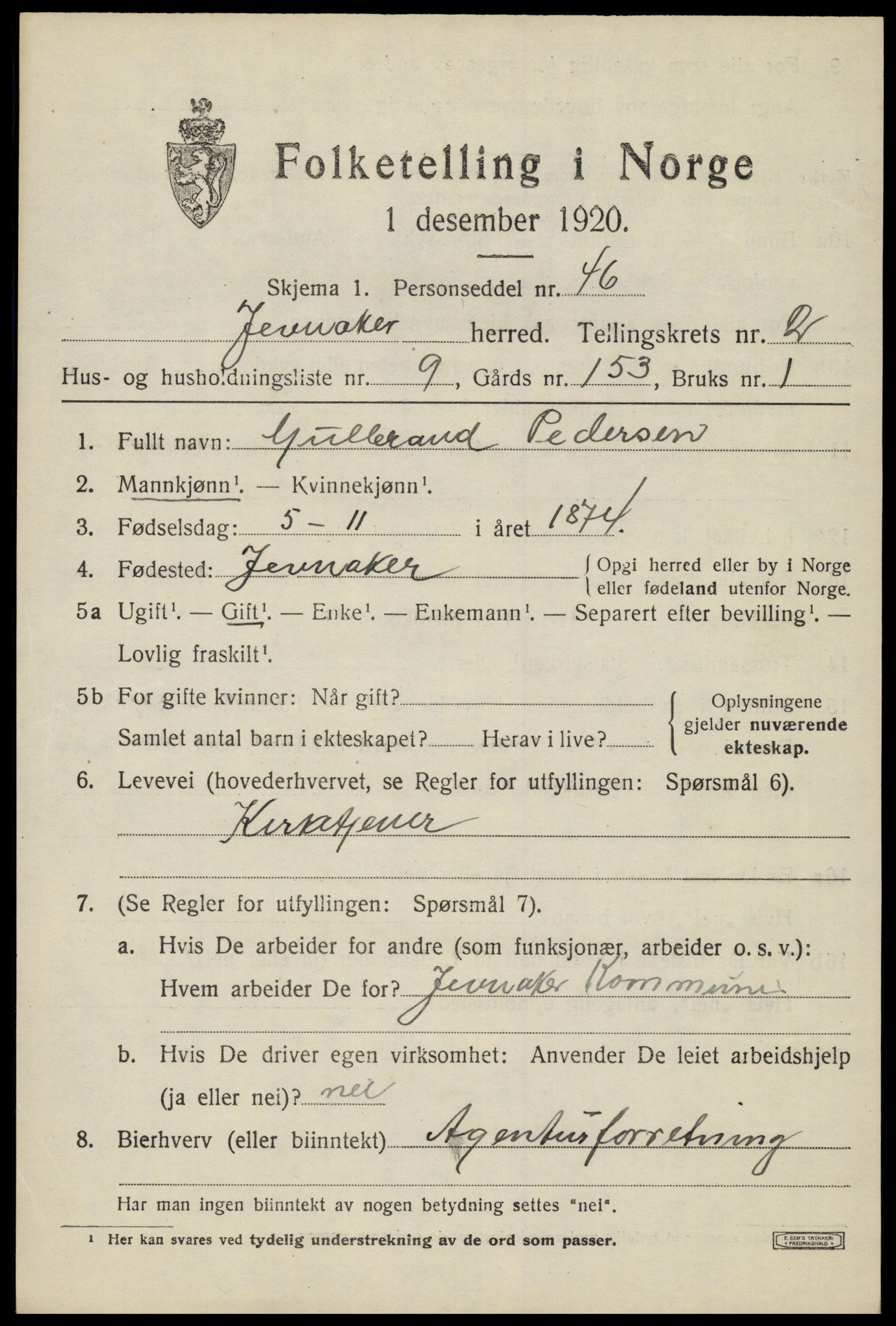 SAH, Folketelling 1920 for 0532 Jevnaker herred, 1920, s. 1497