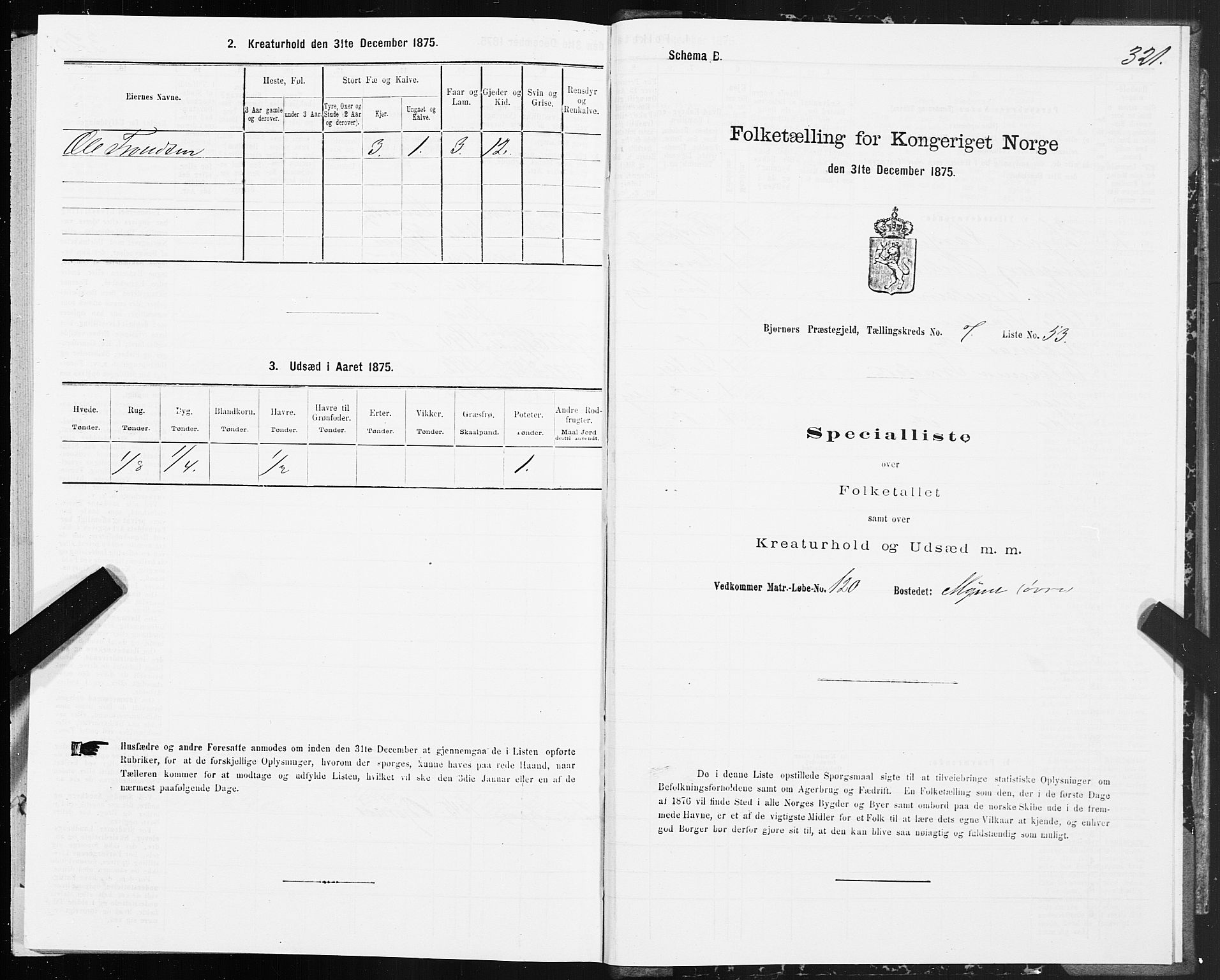 SAT, Folketelling 1875 for 1632P Bjørnør prestegjeld, 1875, s. 3321