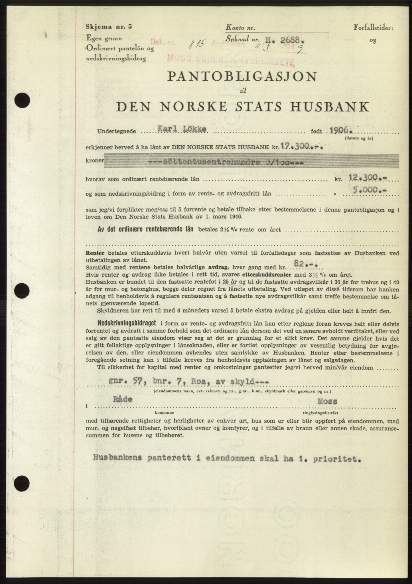 Moss sorenskriveri, SAO/A-10168: Pantebok nr. B21, 1949-1949, Dagboknr: 815/1949