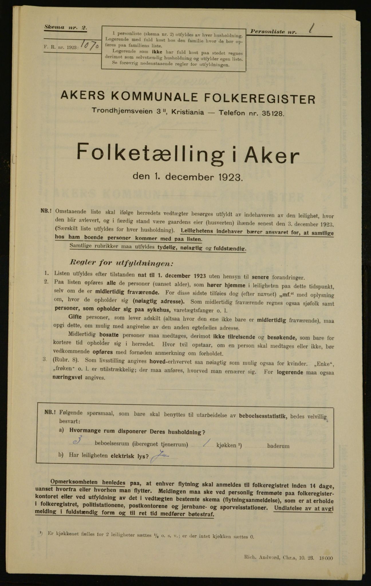 , Kommunal folketelling 1.12.1923 for Aker, 1923, s. 14536