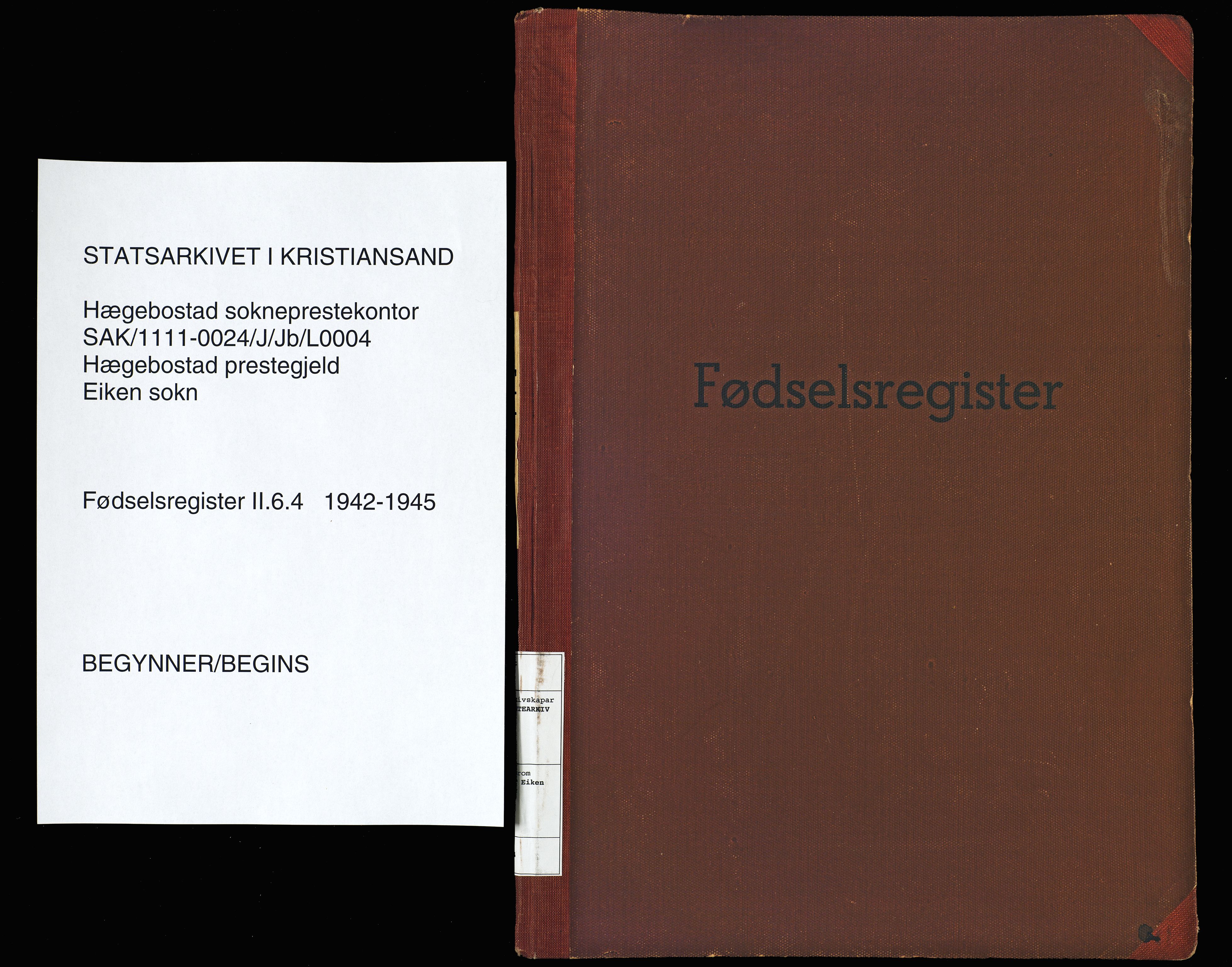 Hægebostad sokneprestkontor, SAK/1111-0024/J/Jb/L0004: Fødselsregister nr. II.6.4, 1942-1945