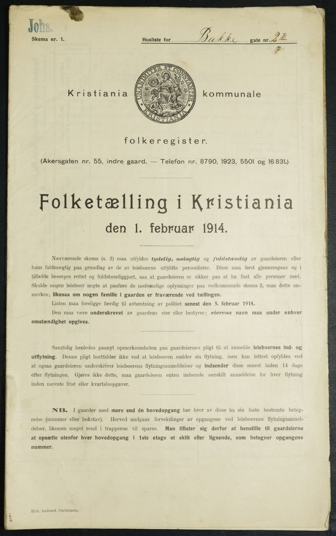 OBA, Kommunal folketelling 1.2.1914 for Kristiania, 1914, s. 2662