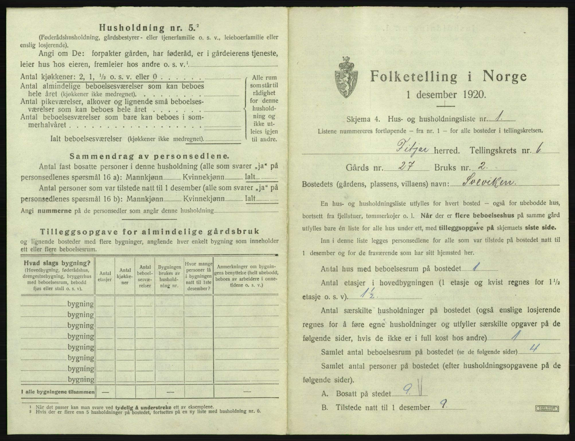 SAB, Folketelling 1920 for 1222 Fitjar herred, 1920, s. 355