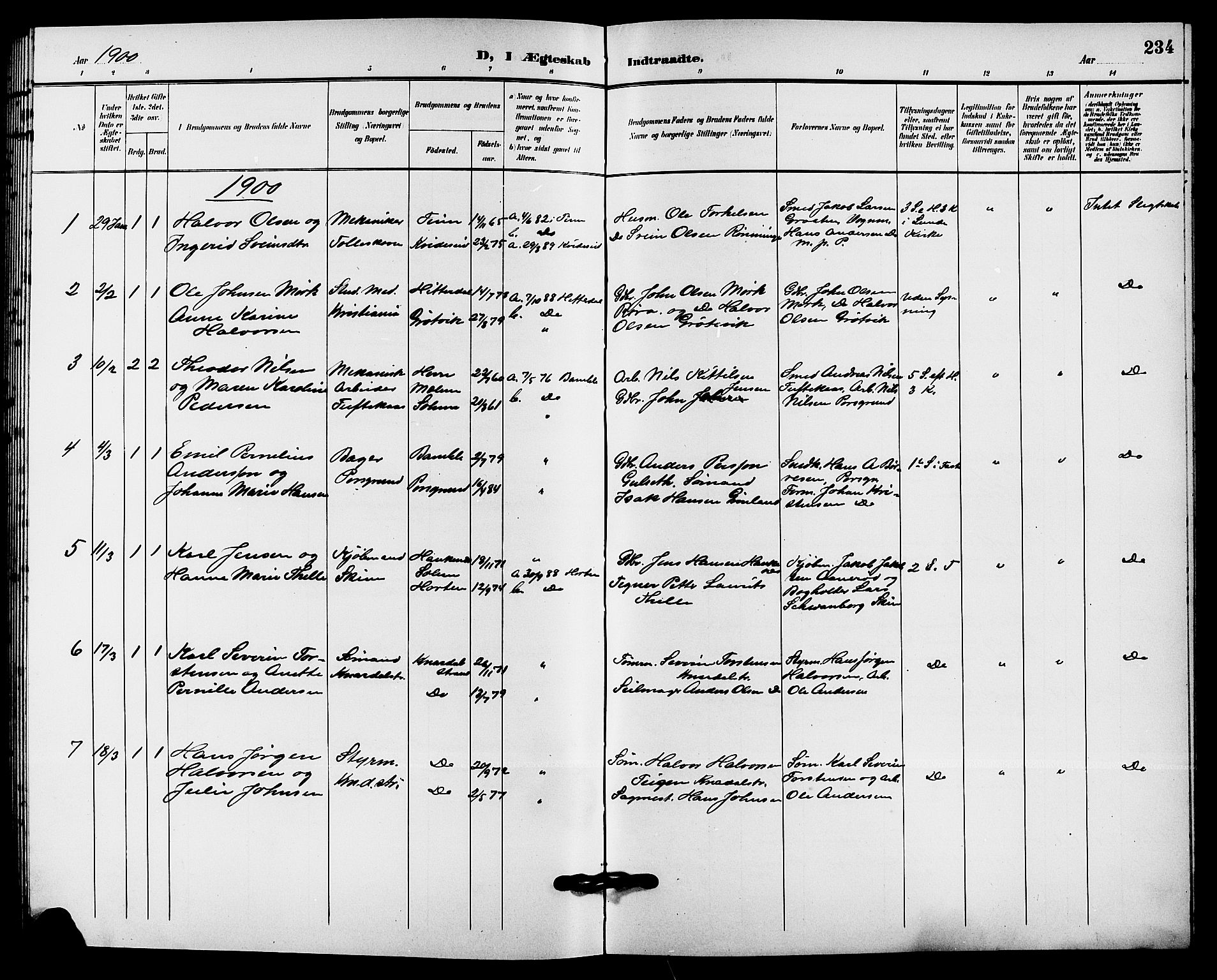 Solum kirkebøker, AV/SAKO-A-306/G/Ga/L0008: Klokkerbok nr. I 8, 1898-1909, s. 234