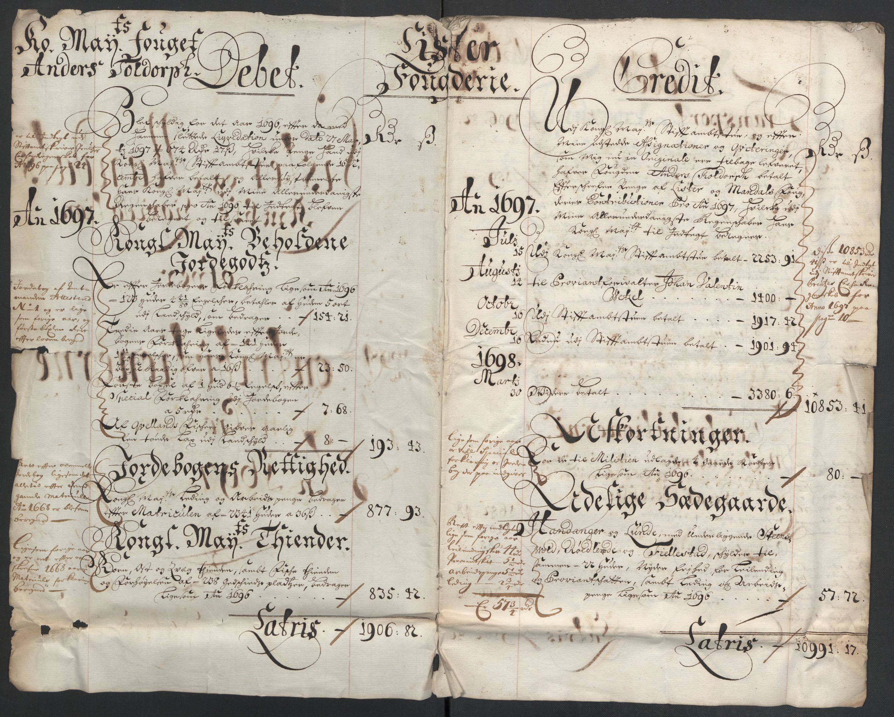 Rentekammeret inntil 1814, Reviderte regnskaper, Fogderegnskap, AV/RA-EA-4092/R43/L2546: Fogderegnskap Lista og Mandal, 1696-1697, s. 178